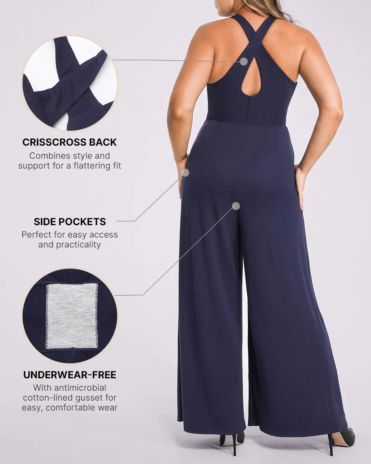 Deep V Neck Slimming Jumpsuit for Women - Tummy Control Bodysuit with Built-in Shapewear - Perfect for Parties, Date Nights & Special Occasions