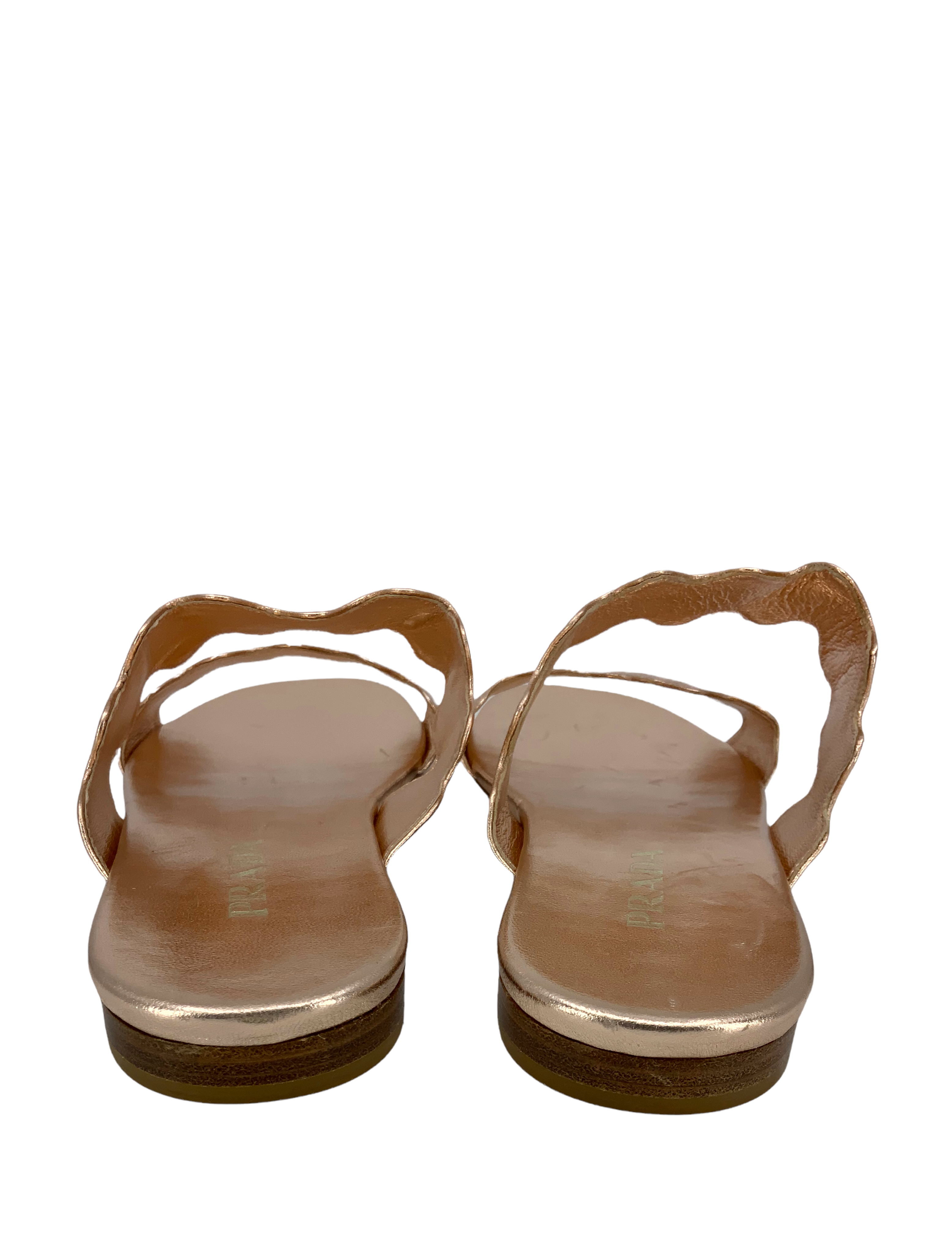 Prada Women's Scalloped Metallic Flat Two-Band Slide Sandals - Size 8.5 | Comfortable Summer Fashion Sandals for Beach, Vacation & Casual Outings