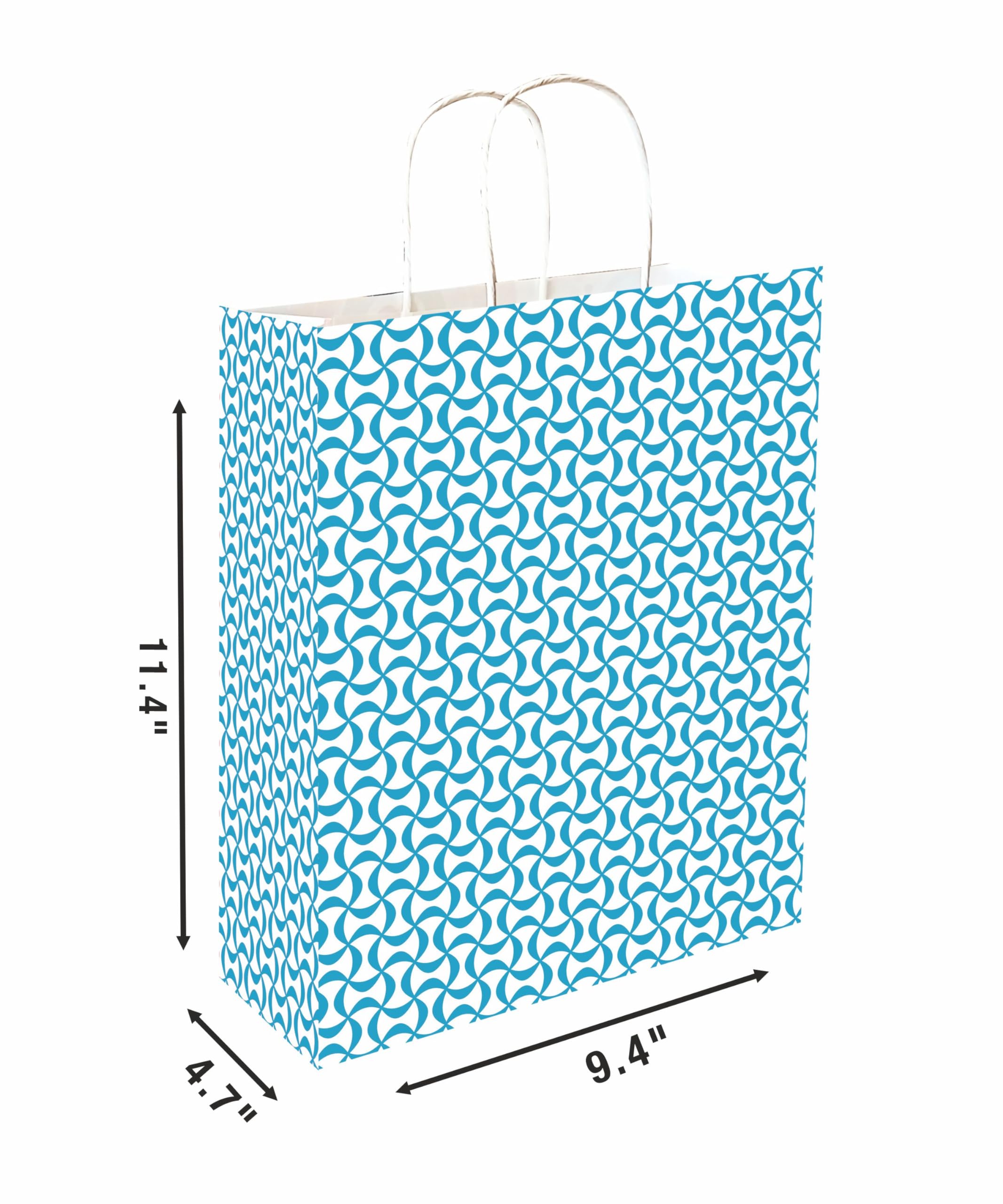 Omnipresent Pack Printed 90 GSM Aqua Blue Paper Gift Bags - Set of 12 (11.4x9.4x4.7 inch) | Eco-Friendly Party Favors for Birthdays, Weddings, Baby Showers & Special Occasions | Perfect for Gift Wrapping, Party Decorations & Event Giveaways
