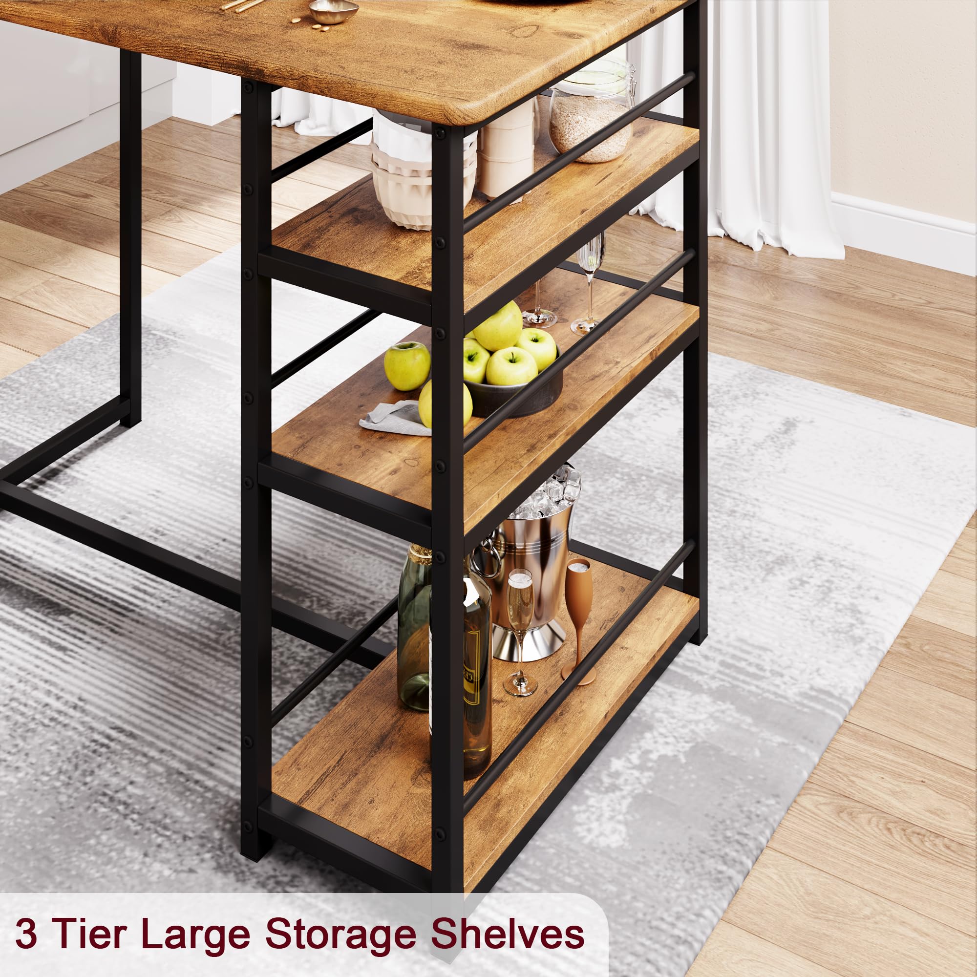 **IDEALHOUSE 2-Piece Kitchen Table Set with Storage Shelf & Upholstered Chairs - Rustic Brown Dining Table for Small Spaces, Apartments - Perfect for Breakfast Nooks, Studio Dining, and Cozy Meals**