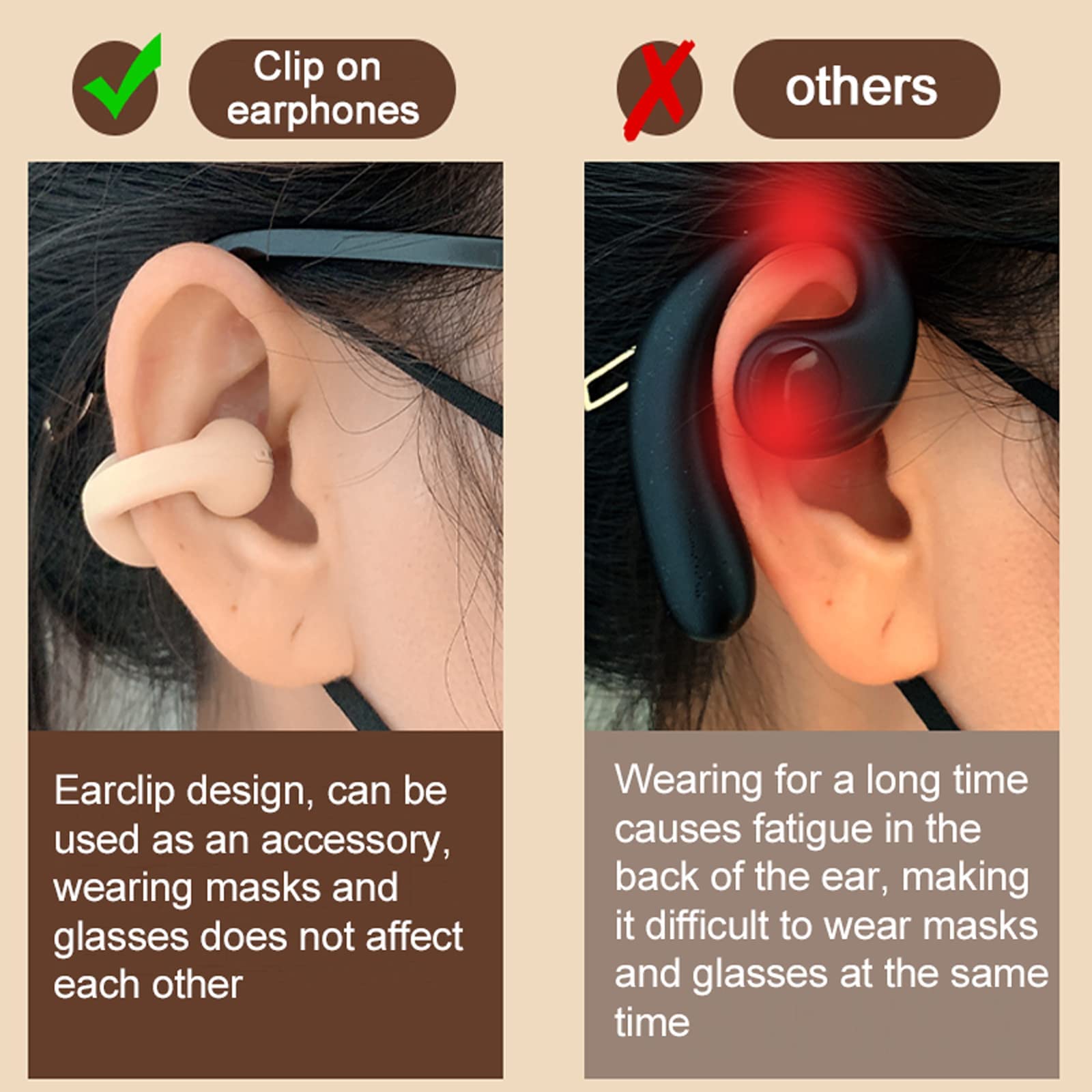 Wireless Bluetooth Clip-On Open Ear Headphones with Mic - Bone Conduction Technology for Workout, Running & Cycling - Sweatproof Lightweight Sports Earbuds with Secure Earhooks