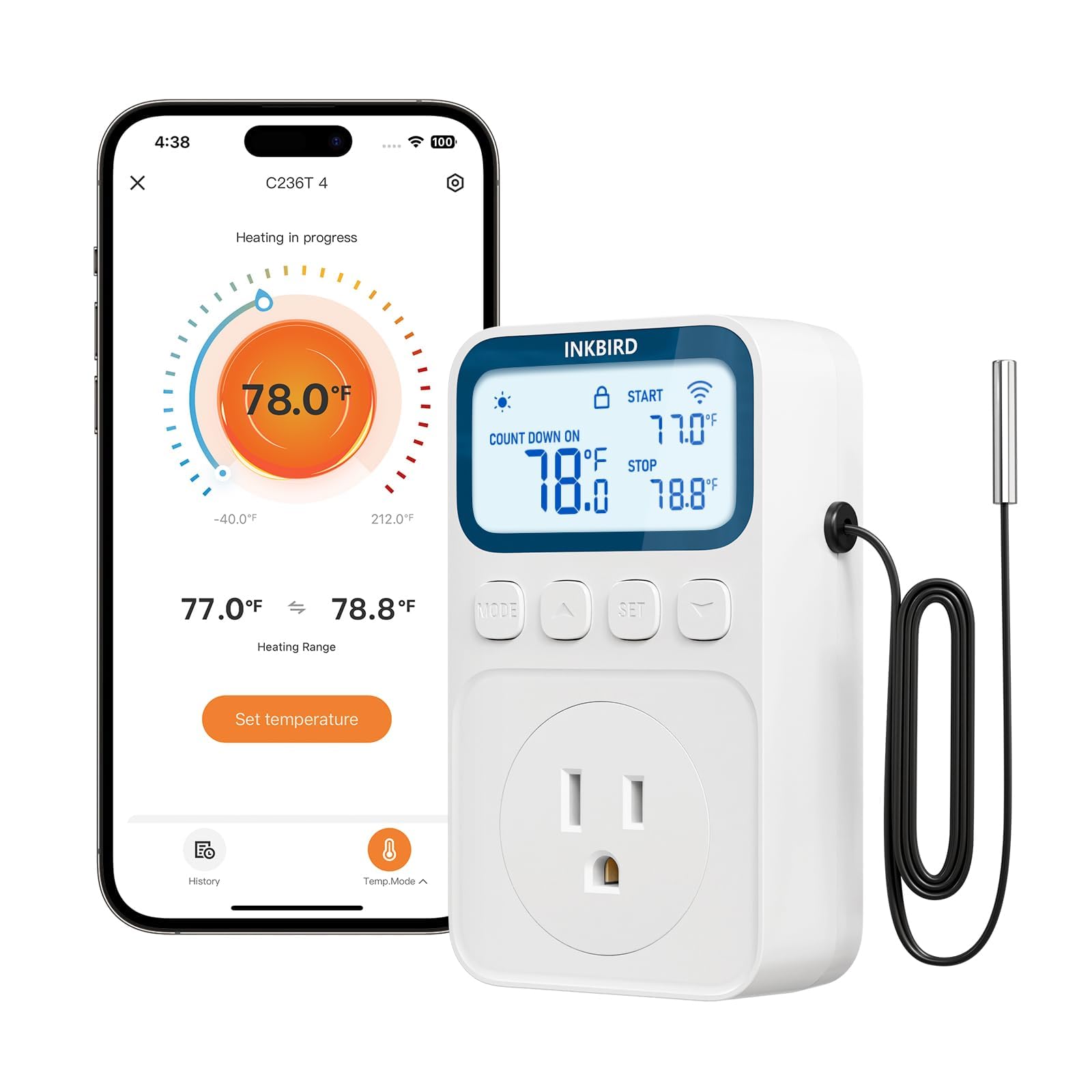 INKBIRD WiFi Smart Plug Thermostat 1800W 15A - Heating & Cooling Controller with Timer & Countdown Mode for Home, Greenhouse, Reptile Tank & Aquarium