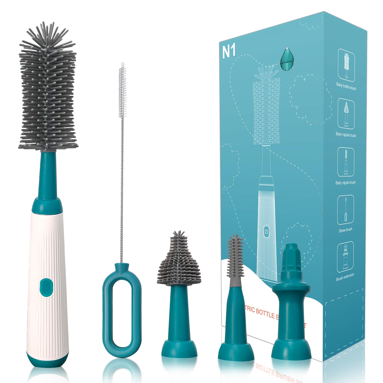 Electric Baby Bottle Cleaner Set - Rechargeable with Silicone Brushes for Easy Cleaning