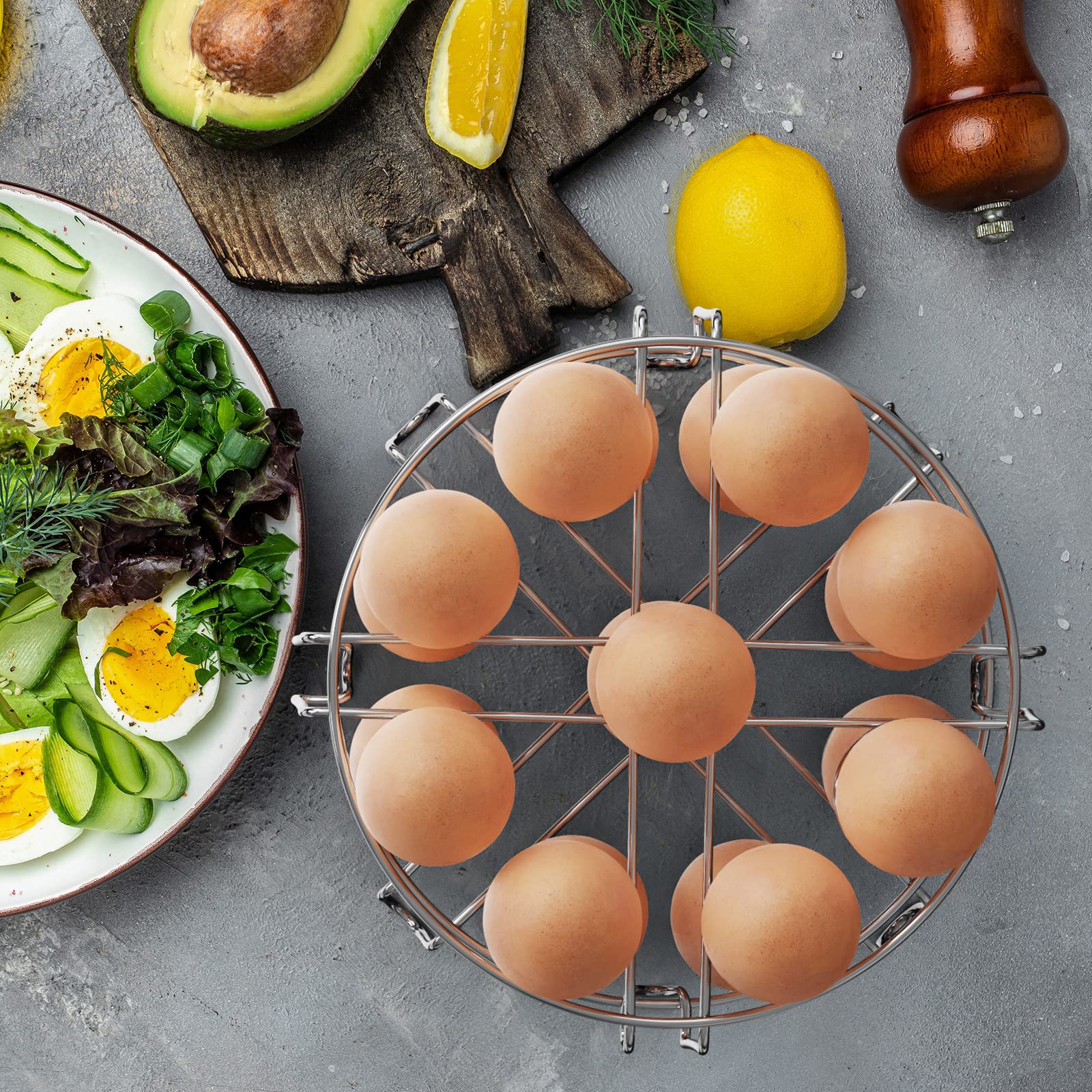 GSlife Stainless Steel Egg Steamer Rack - Stackable Trivet for 6-8 Quart Pressure Cookers & Instant Pots (2 Pack) - Cooks 18 Eggs Perfectly for Breakfast, Meal Prep & Healthy Cooking