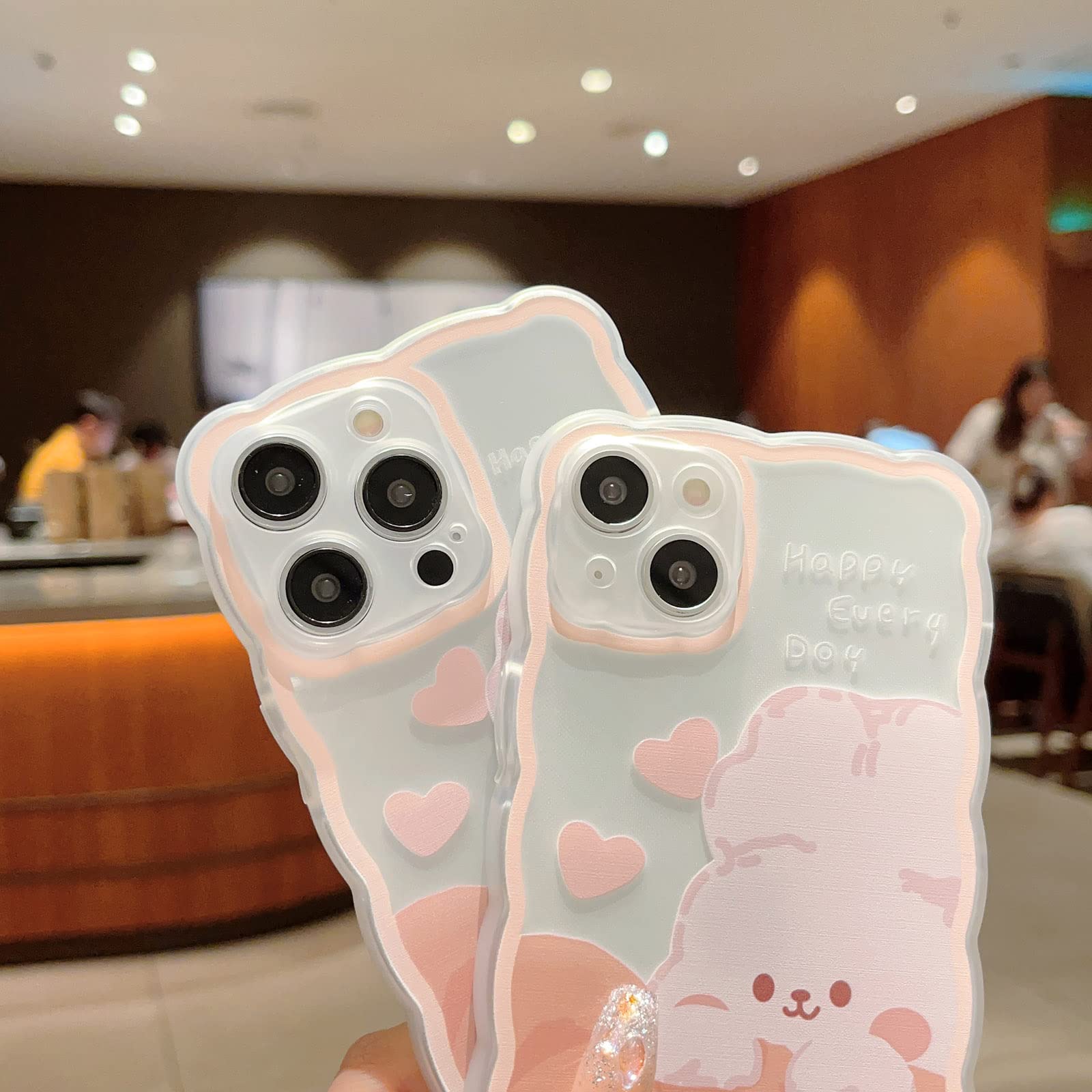 Cute Cartoon Little Bear Rabbit iPhone 12 Pro Max Case - Soft TPU Transparent Phone Cover with Aesthetic Kawaii Chain Design for Women & Girls | Perfect for Daily Use, School, Work & Travel