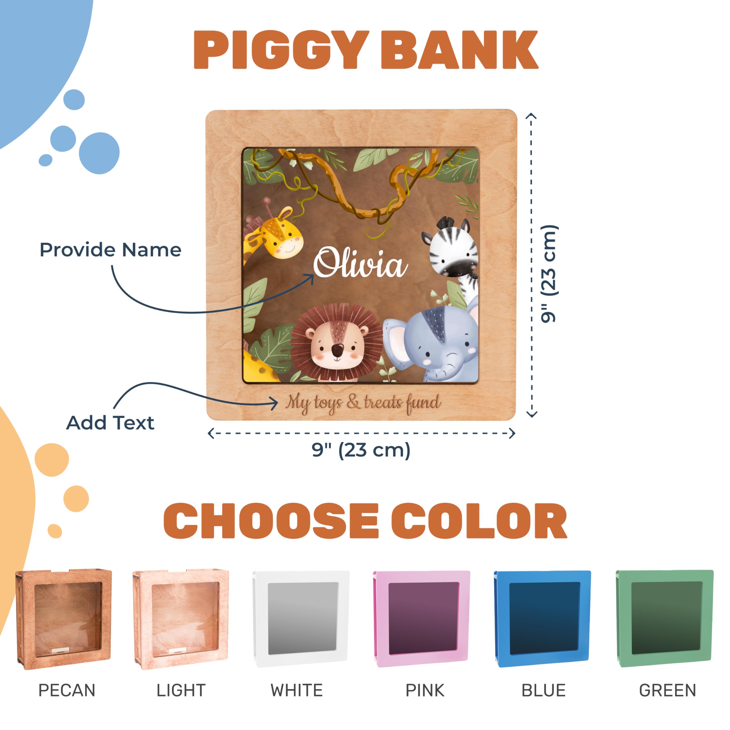 Personalized Wooden Piggy Bank for Kids - Safe & Durable Money Saving Box for Boys & Girls - Ideal First Bank for Real Coins & Cash - Perfect for Birthday Gifts, Allowance Savings & Financial Education