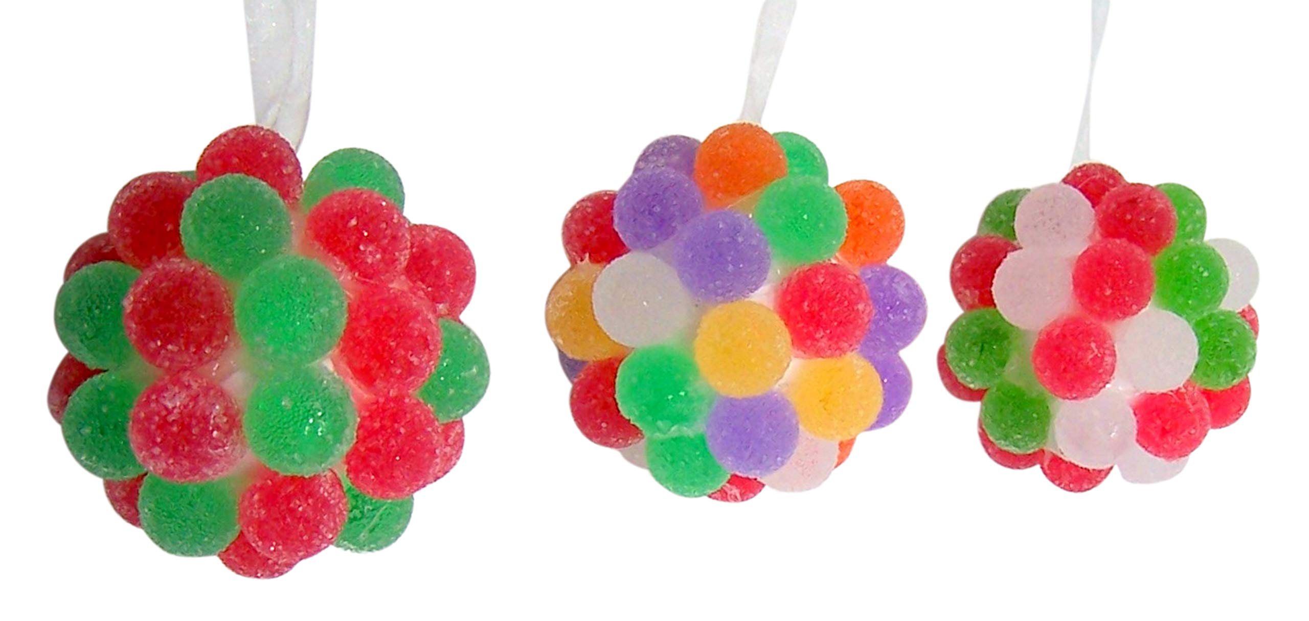 Christmas Gum Drop Candy Ball Ornaments - 2.3 Inch Holiday Decorations (Set of 3) - Perfect for Tree Decor, Gift Toppers & Festive Home Decor