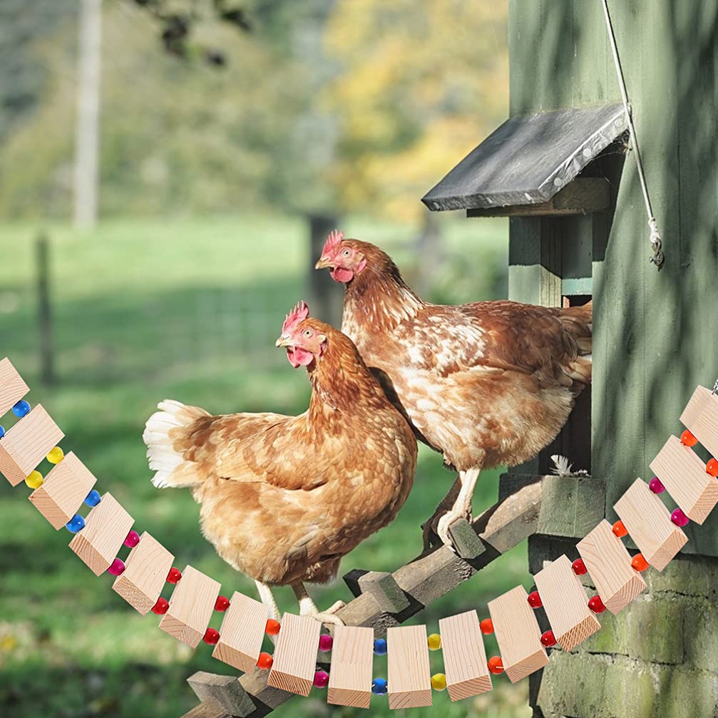 Balacoo Wooden Chicken Toy Set - Chewing & Perch Ladder for Birds, Training Rack & Play Swing - Durable Thicken Wooden Chicken Coop Accessories - Perfect for Parrots, Cockatiels & Small Pets Playtime
