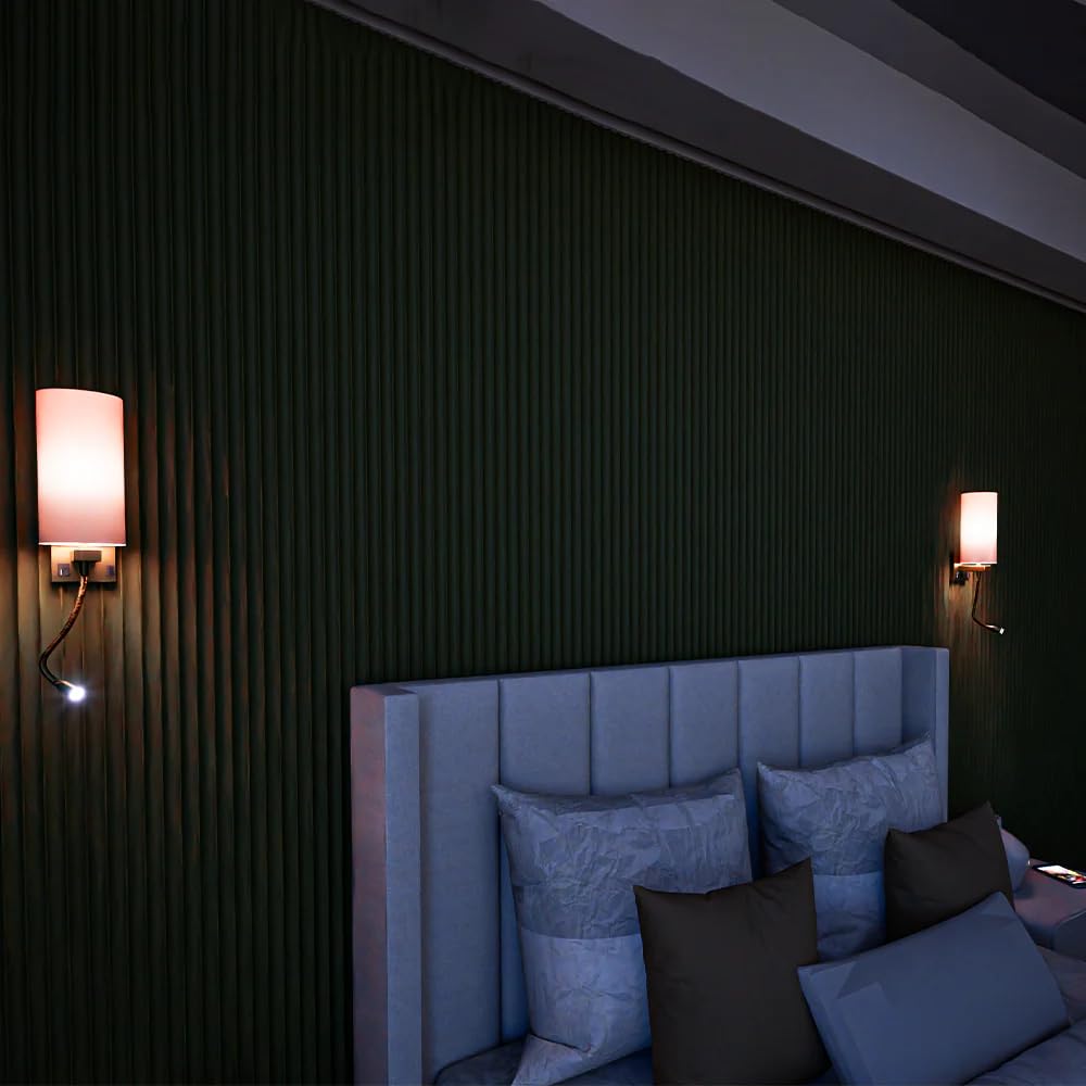 LEDMyplace Modern Swing Arm Wall Sconce Light - 120V LED Reading Light with USB Port & Outlet, Brushed Nickel Finish & White Acrylic Shade - Perfect for Bedroom, Living Room, Study & Office (Pack of 2)