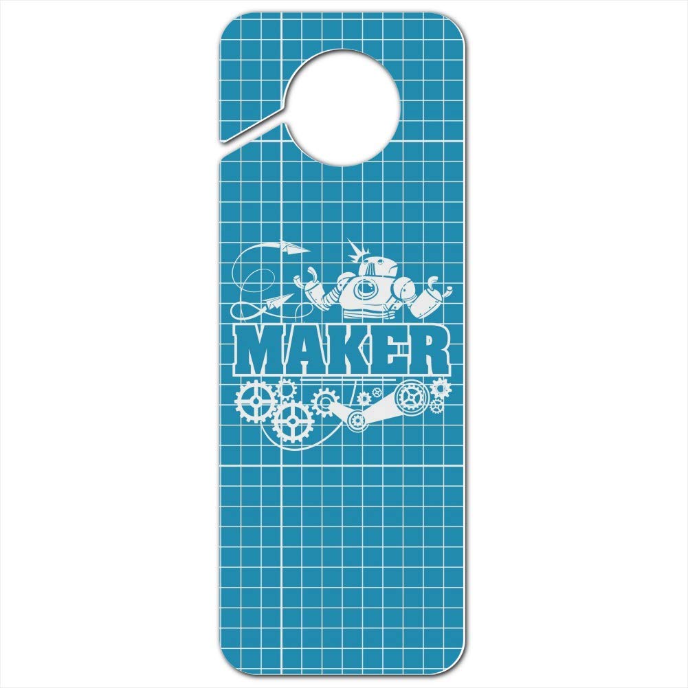 GRAPHICS & MORE Maker Blueprint Design with Robot and Gears Plastic Door Knob Hanger Sign - Creative Workshop Decor for DIY Enthusiasts & STEM Classroom