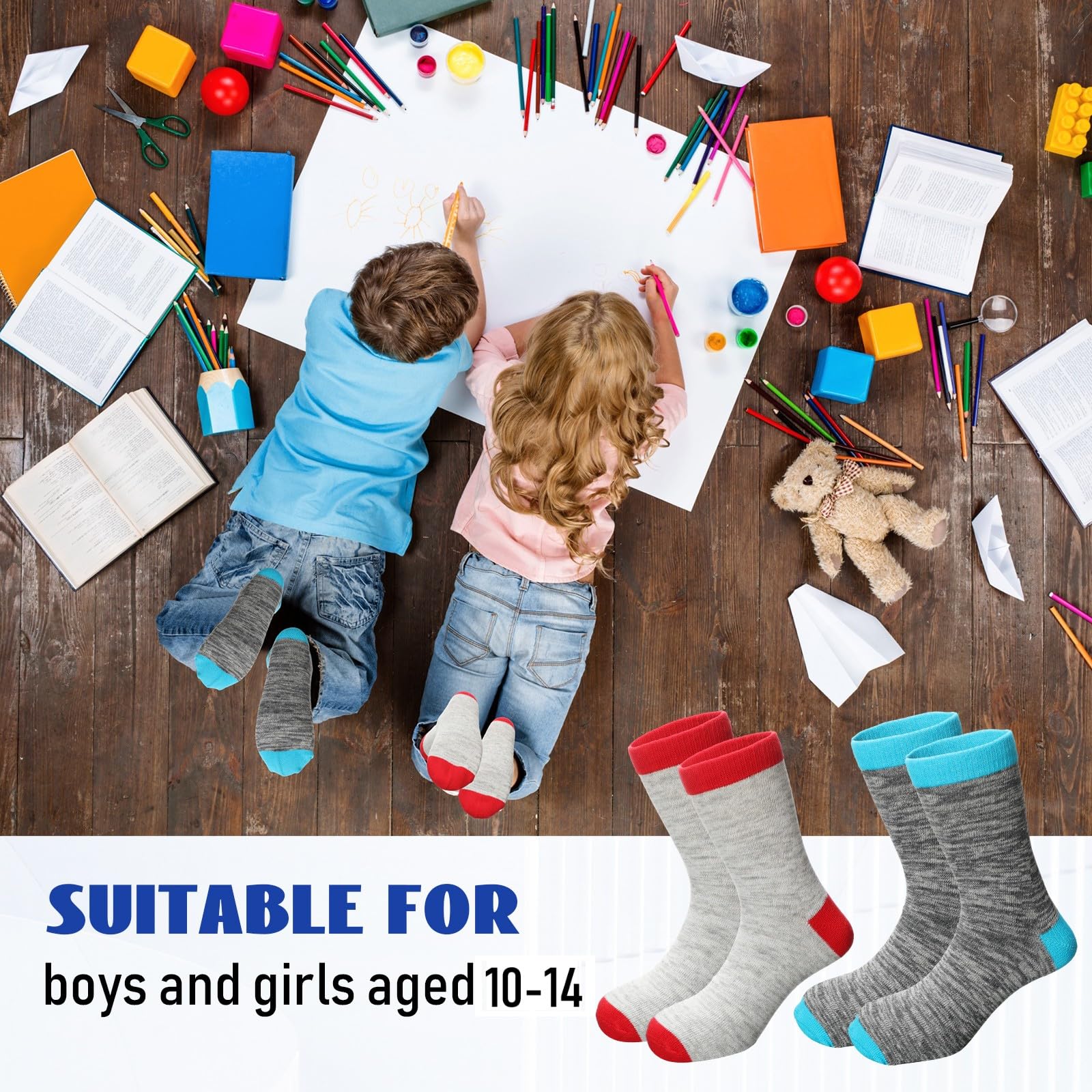 50 Pairs Kids Warm Cotton Socks - Soft Breathable Ankle & Crew Socks for Winter Sports, School & Daily Wear - Bulk Pack for Boys & Girls