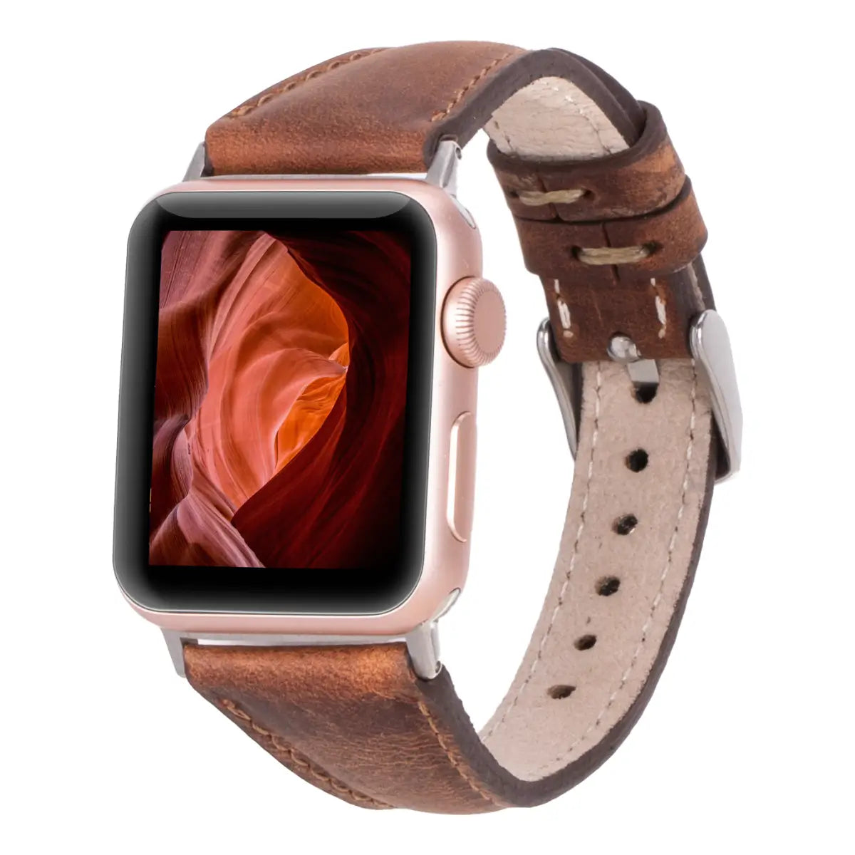 Vintage Distressed Brown Leather Slim Apple Watch Band - Stylish & Durable Replacement Strap for Work, Travel & Everyday Wear