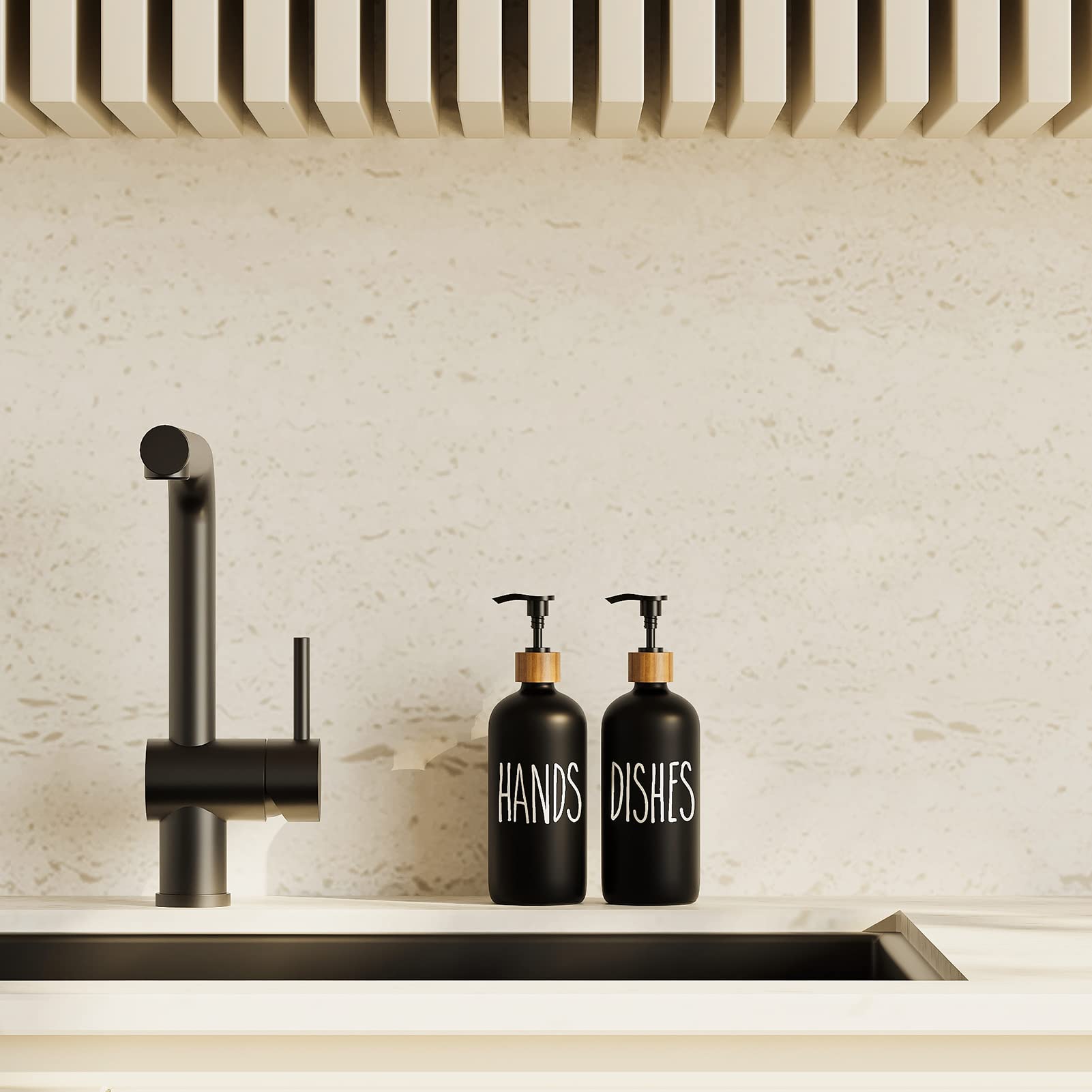 Glass Soap Dispenser for Kitchen & Bathroom - Modern Farmhouse Hand & Dish Soap Dispenser with Pump - Perfect for Sink Countertop Decor & Easy Liquid Soap Dispensing