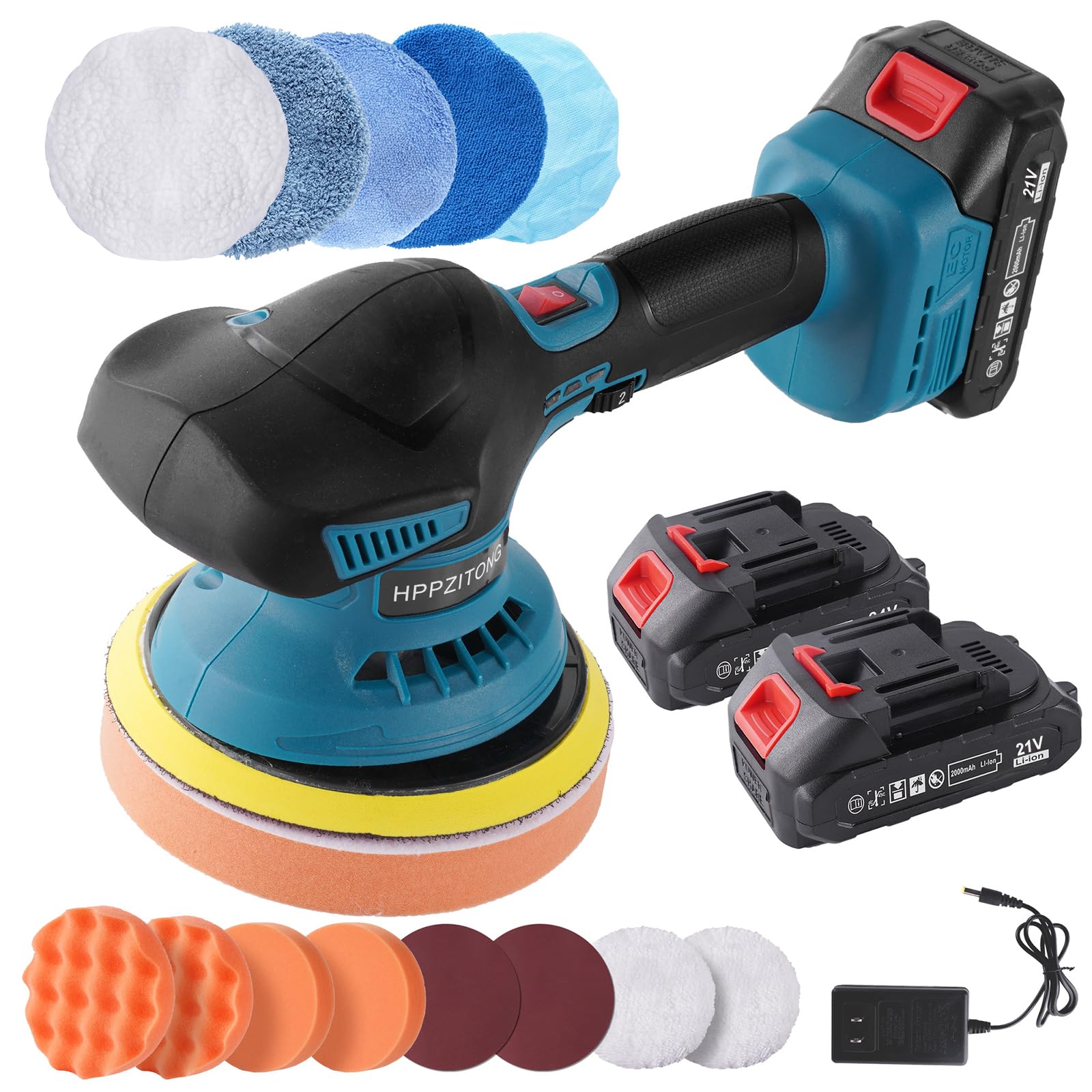 Cordless Car Buffer Polisher - 6-Speed Adjustable Polishing Machine for Car Detailing, Waxing & Buffing | Includes 2x 2000mAh Li-ion Batteries & Charger | Perfect for Auto Detailing, RV Cleaning & Boat Polishing