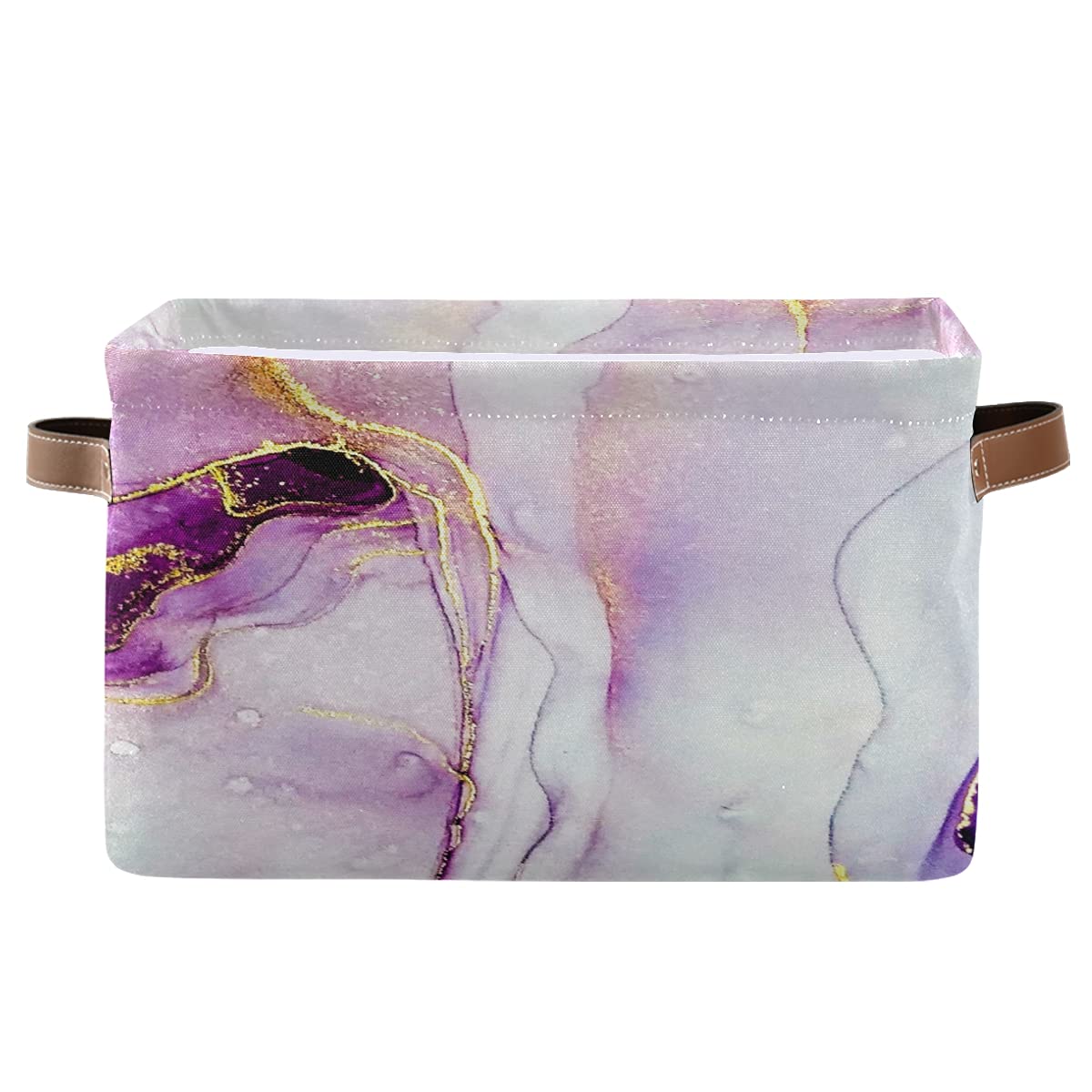 Purple Golden Ink Marble Storage Bin - Waterproof Toy Organizer, Laundry Basket & Closet Shelf Cube for Home, Office & Kids Room | Durable Clothes & Sundries Storage Solution