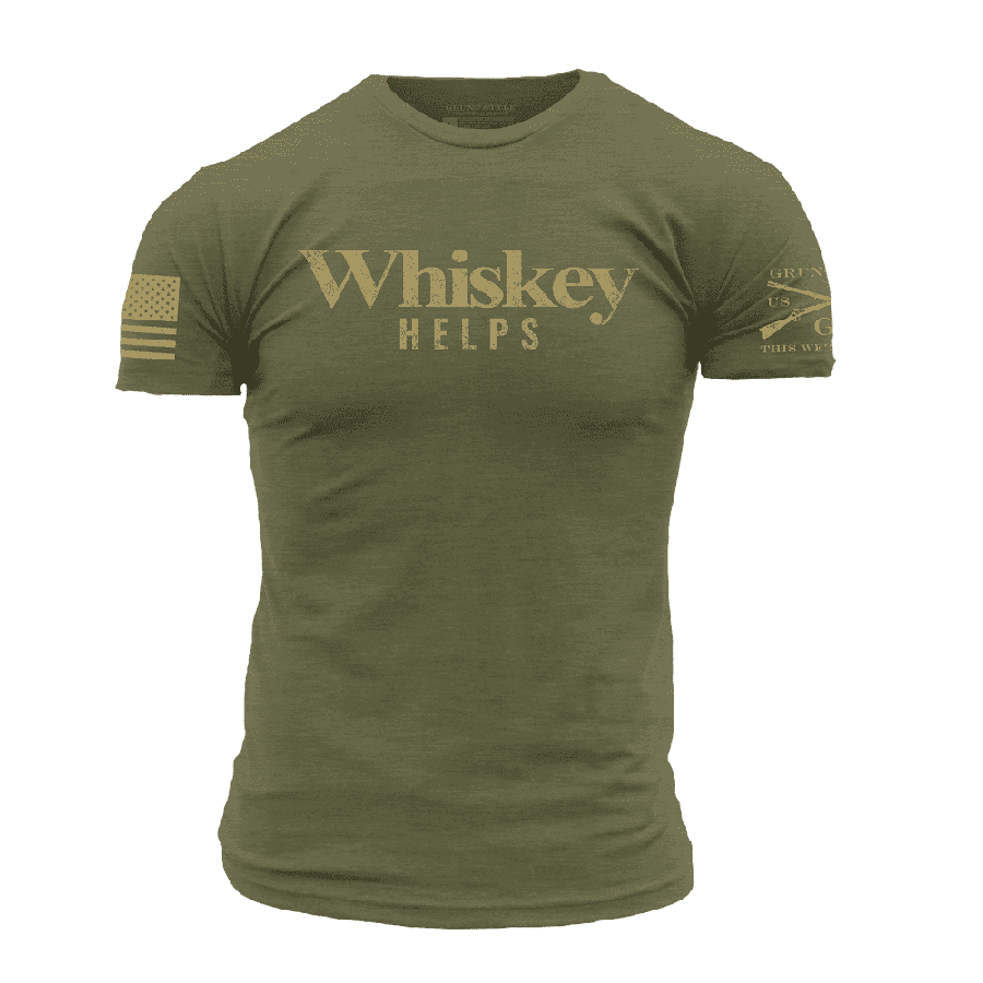Whiskey Helps? Funny Military Green T-Shirt - Perfect for Casual Wear, Parties & Gifts