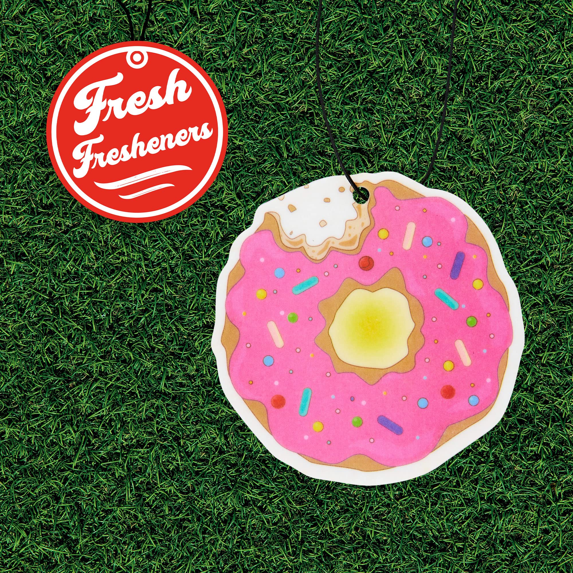Premium Donut Car Air Freshener 4 Pack - Long Lasting Scented with Essential Oils by Fresh Fresheners - Perfect for Cars, Trucks & Home Use