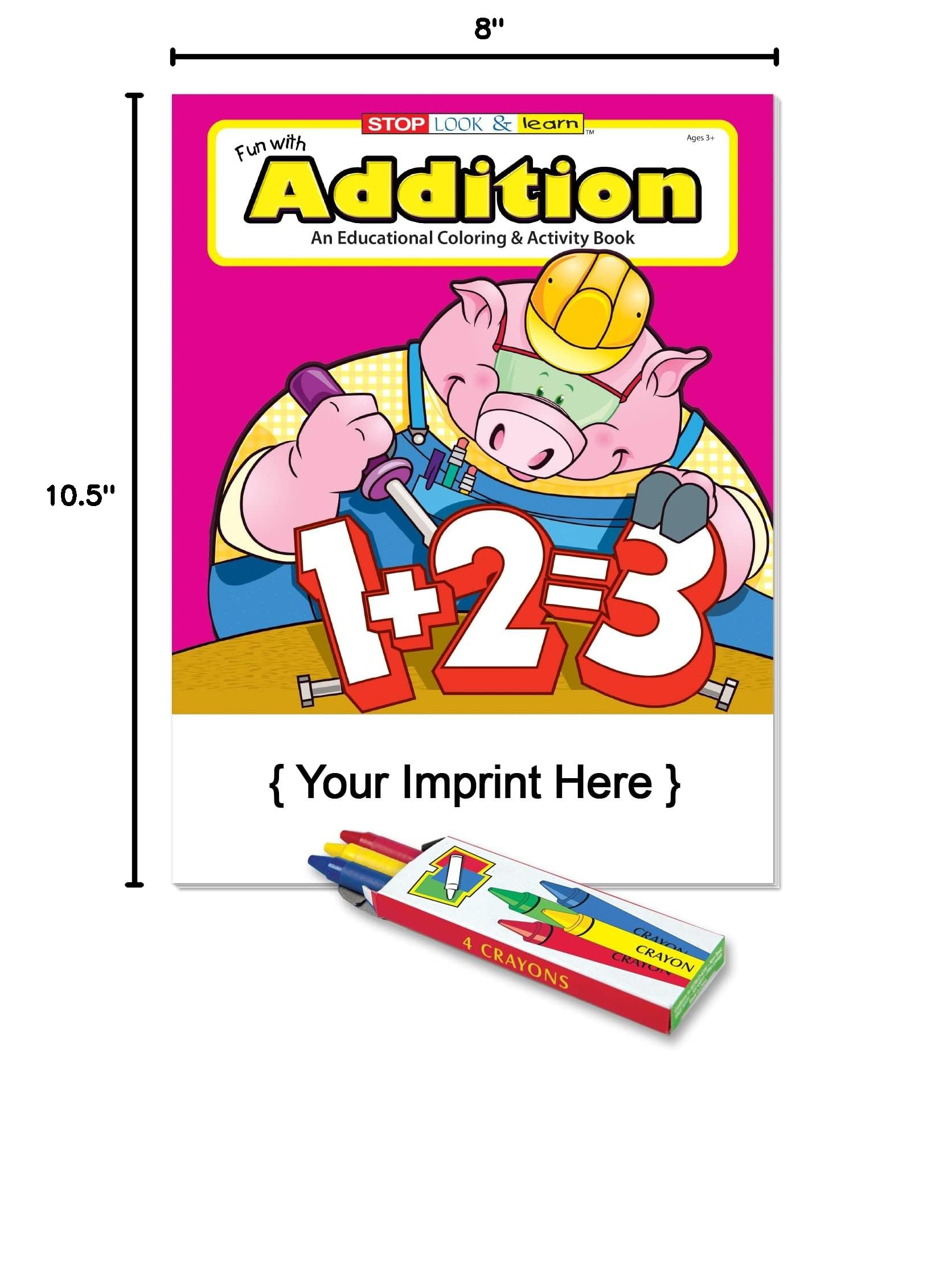 ZOCO Custom Educational Addition Coloring Books - 250 Bulk Pack with Crayons | Preschool Math Learning Activities, Games & Puzzles for Kids | Perfect for Classroom, Homeschool & Birthday Party Gifts