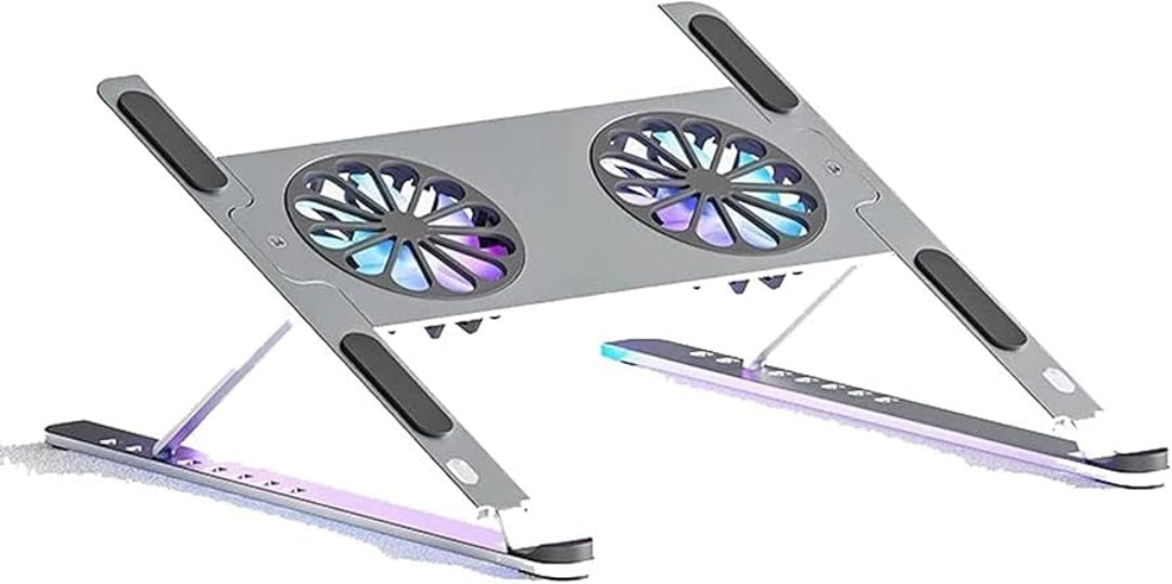 Adjustable Metal Laptop Stand with Cooling RGB Fans & USB-C Port - Perfect for Gaming, Office Work & Home Use