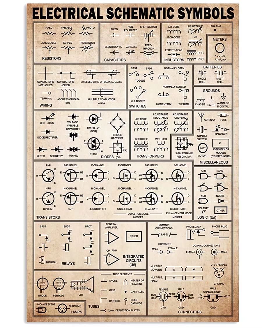 Vintage Electrical Schematic Metal Sign - 8x12 Inch Wall Decor for Office & Home Learning
