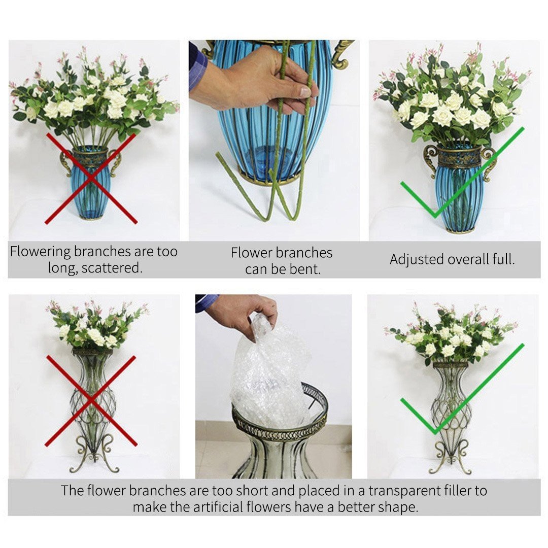 Blue Glass Flower Vase with 10 Bunch 6-Head Artificial Silk Lilium Nanum - Elegant Home Decor Set for Living Room, Dining Table, Wedding Centerpiece