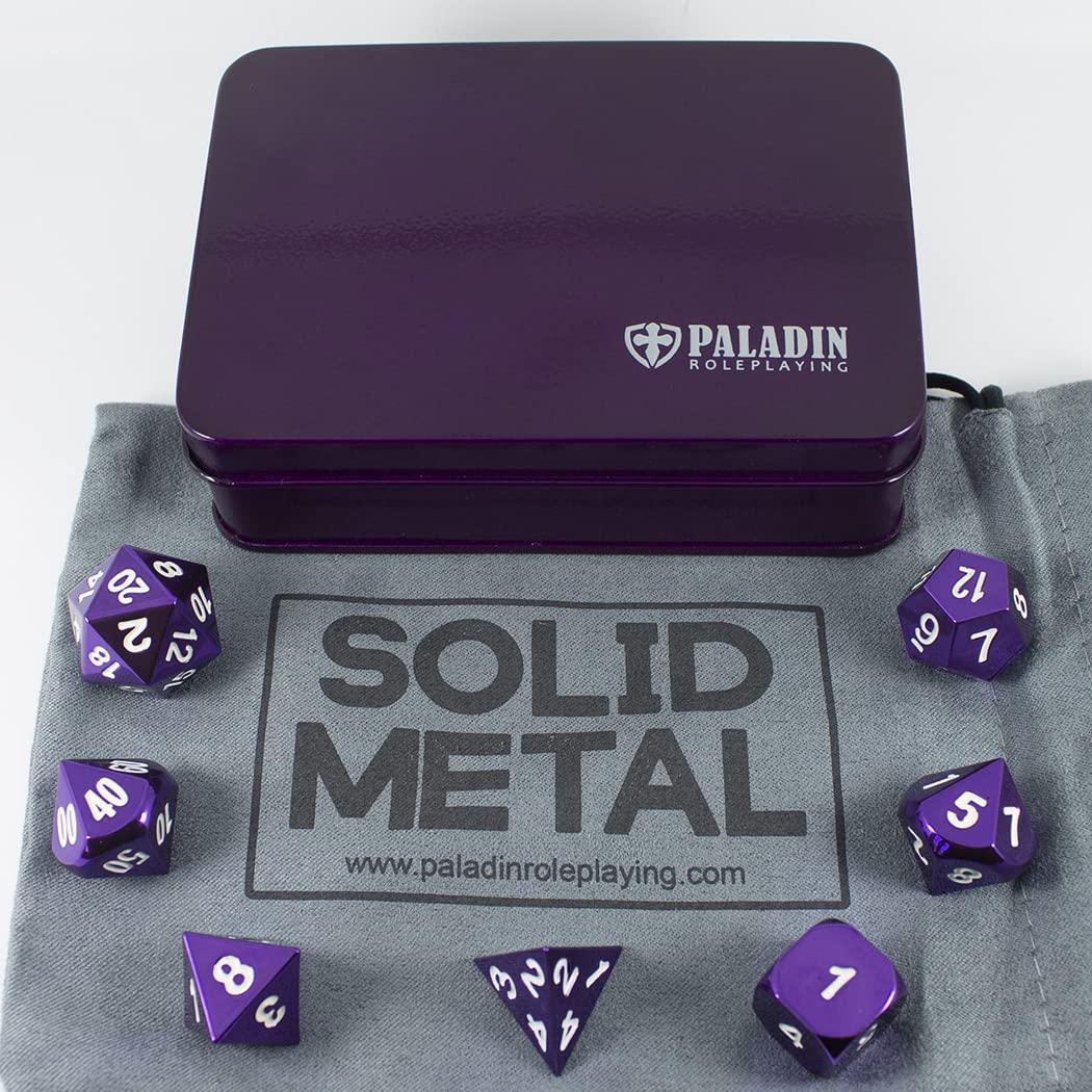 Premium Purple Metal Dice Set - 7-Piece Polyhedral RPG Dice with Elegant Presentation Case - Perfect for Dungeons & Dragons, Pathfinder & Tabletop Gaming