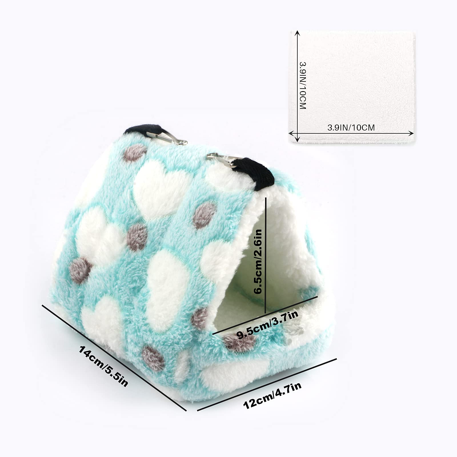 Cozy Small Animal Pet Bed - HOSUKKO Warm Hamster House with Mat for Rats, Mice & Dwarf Hamsters | Plush Hideout Cave Nest for Winter | Perfect for Cage, Playpen & Travel (Small Light Blue)