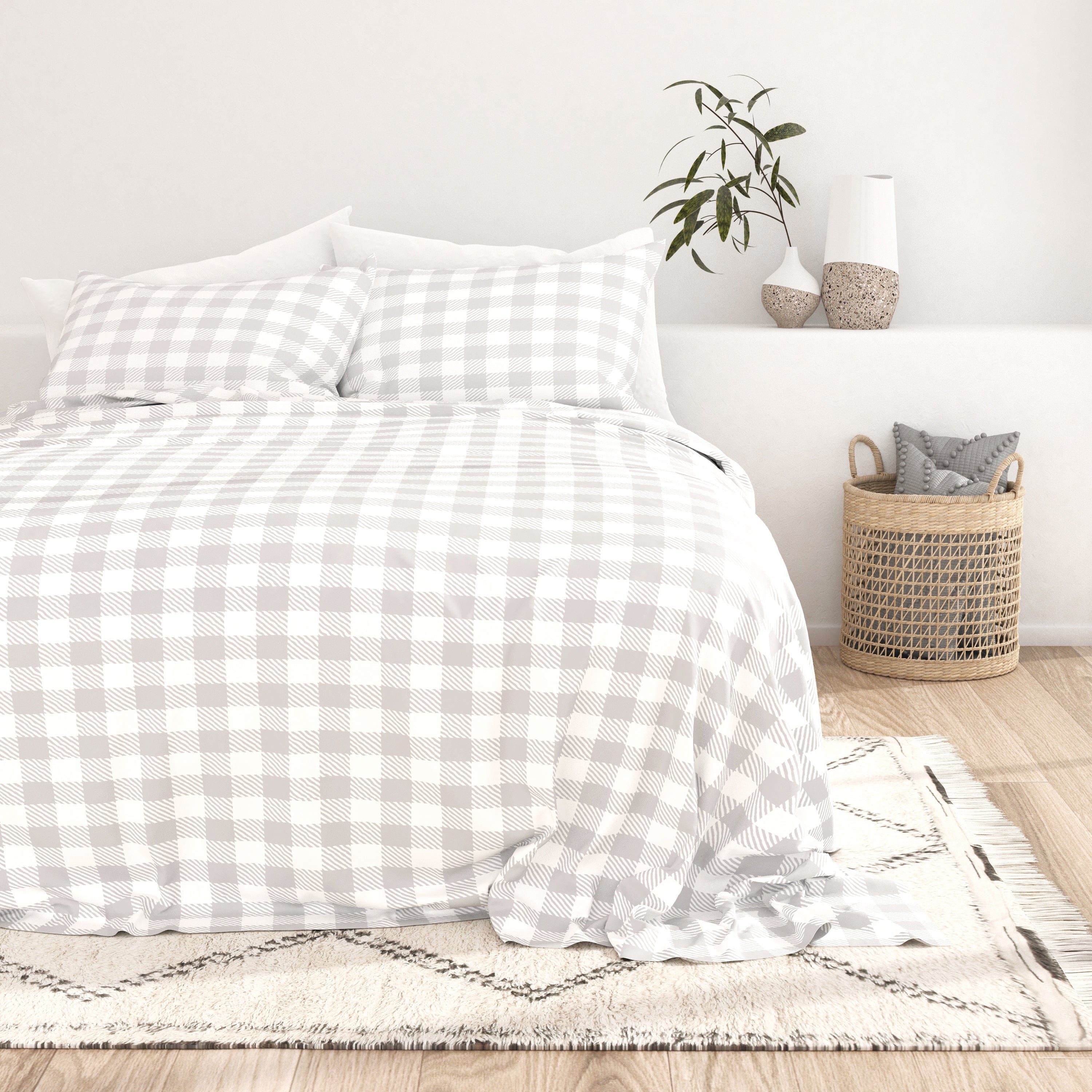 Soft & Cozy Country Plaid Pattern 4-Piece Sheet Set - Queen/King Size Bedding for Farmhouse & Rustic Bedrooms - Perfect for Guest Rooms & Cozy Winter Nights