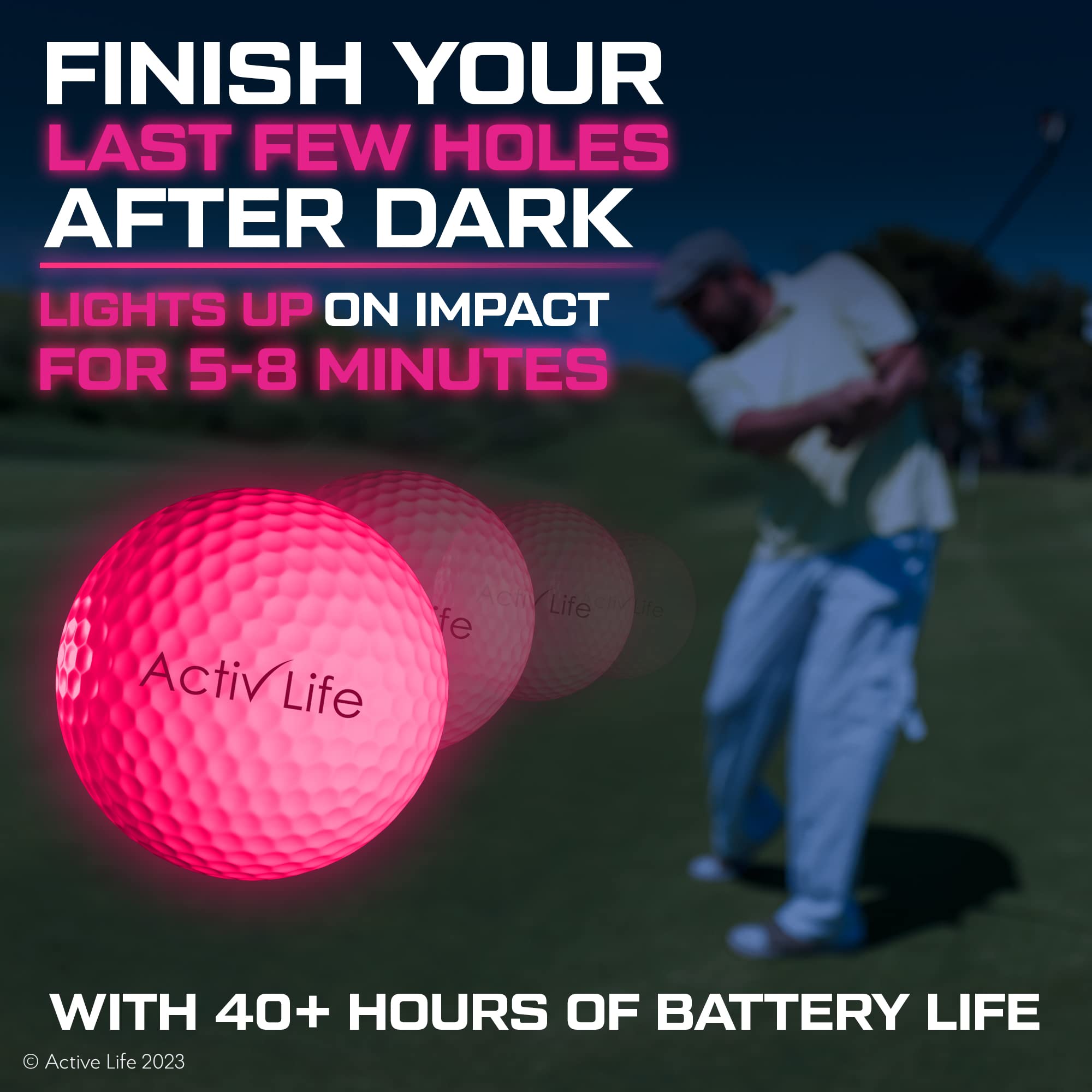 Activ Life Super Bright LED Golf Balls - Night Glow Golf Balls with 40-Hour Battery & 8-Min Retrieval - Perfect for Night Golf & Driving Range Practice - Great Gift for Golf Enthusiasts & Men