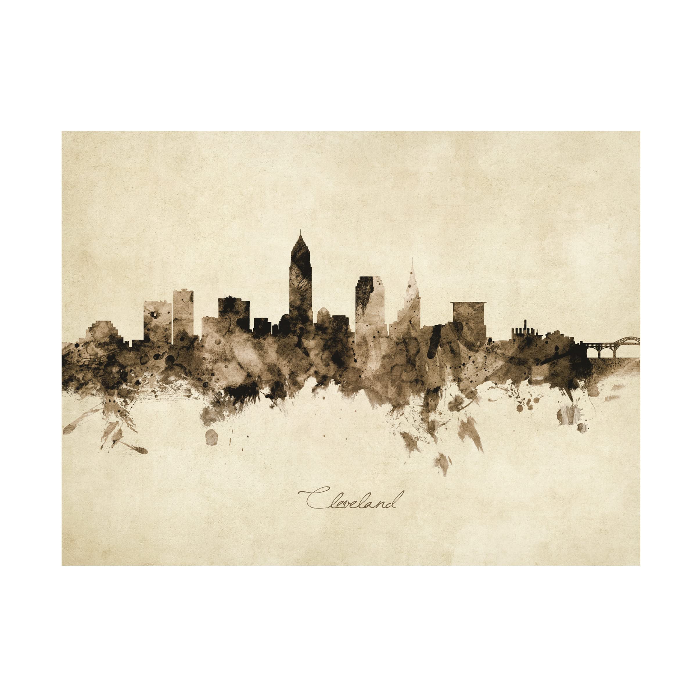 Michael Tompsett Cleveland Ohio Skyline Vintage Canvas Art Print - Modern Home & Office Wall Decor for Living Room, Bedroom, or Gift