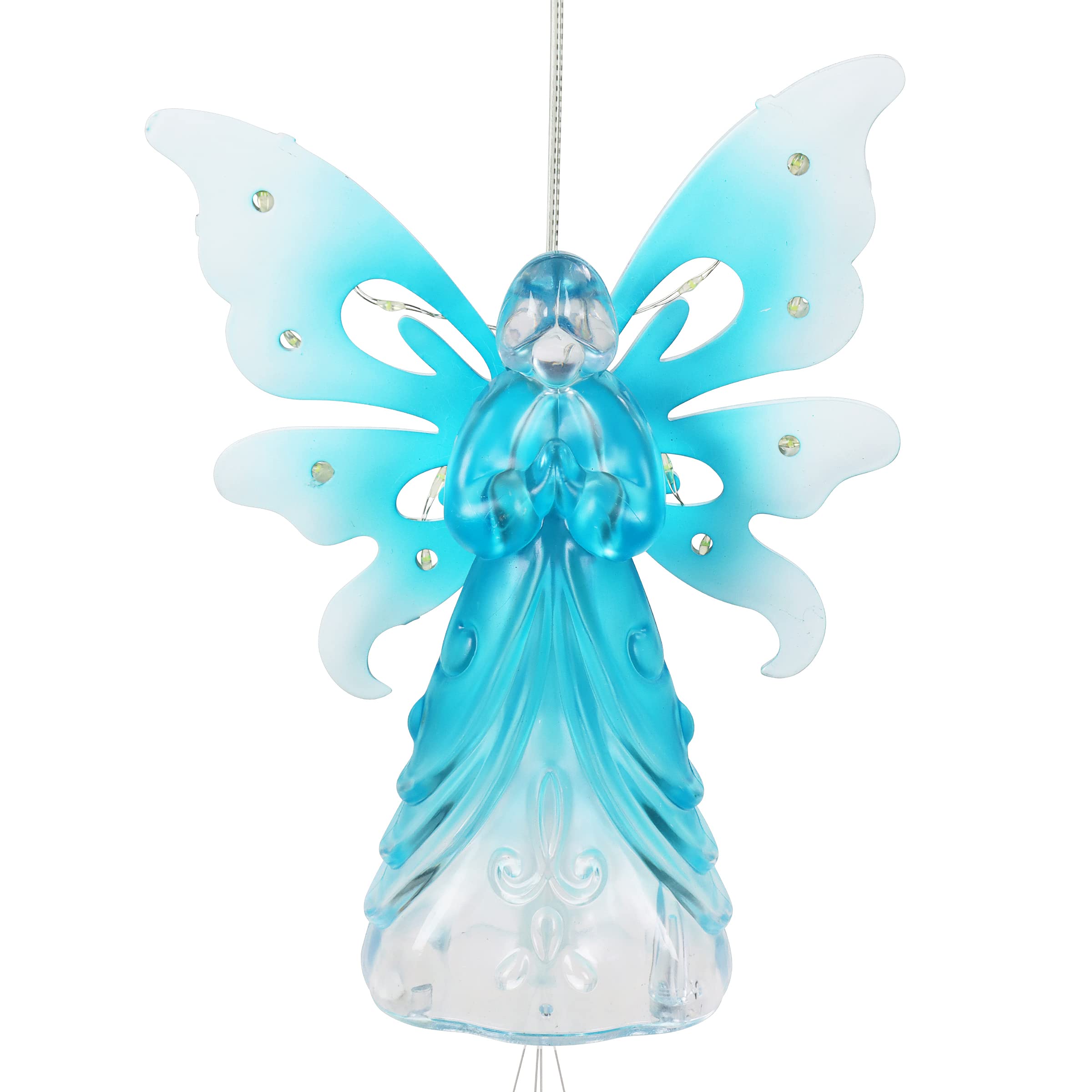 Exhart Solar-Powered Angel Wind Chime with LED Firefly Lights - Blue Acrylic Metal Wings for Outdoor Lawn & Yard Decoration (6.5 x 4 x 42 Inch) - Perfect for Garden, Patio, Porch & Backyard Ambiance