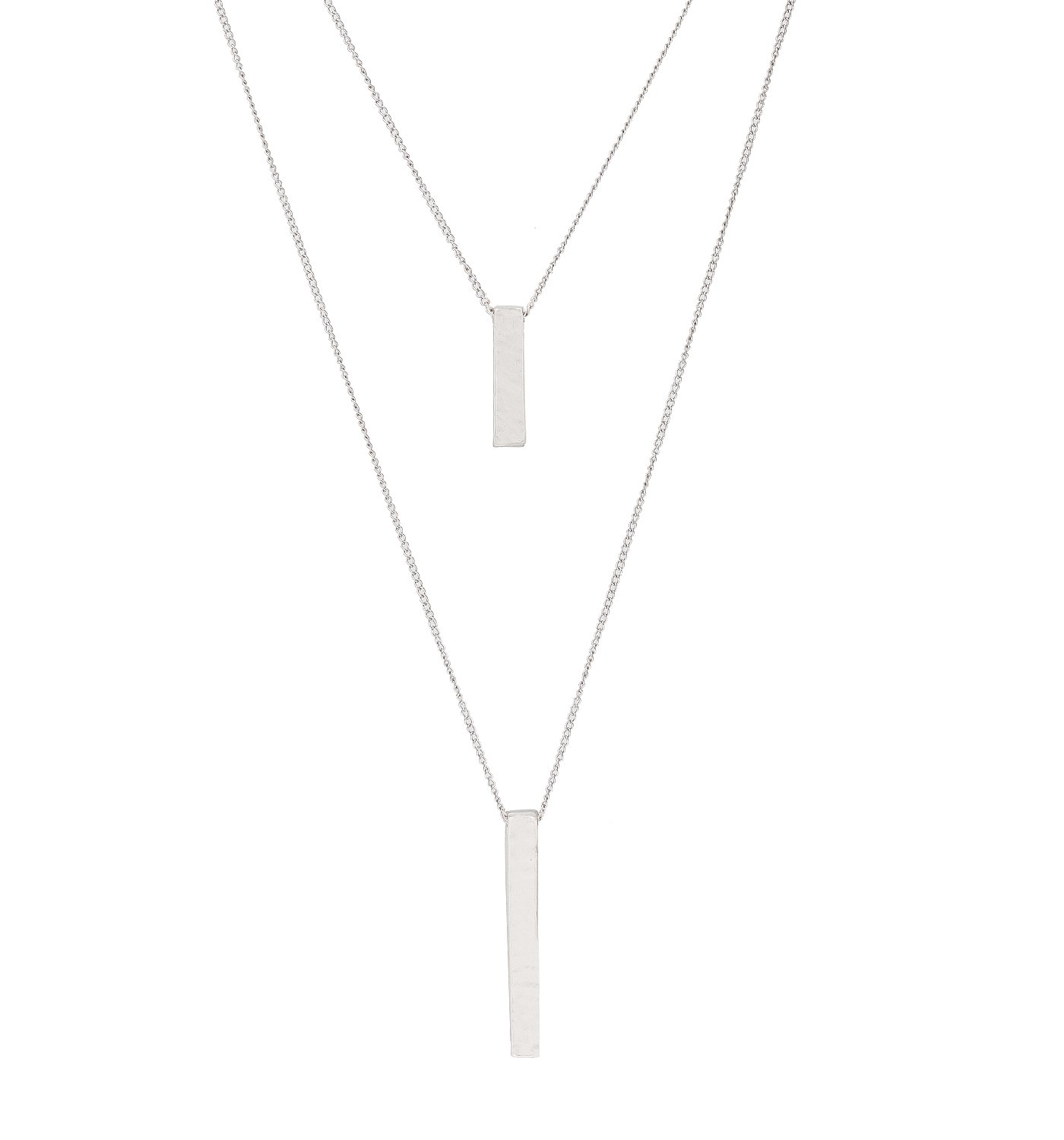 JYJ Women's Layered Hammered Bar Pendant Necklace - Silver Y Necklace for Sweaters & Casual Outfits | Elegant Multilayer Choker Jewelry for Everyday Wear & Special Occasions