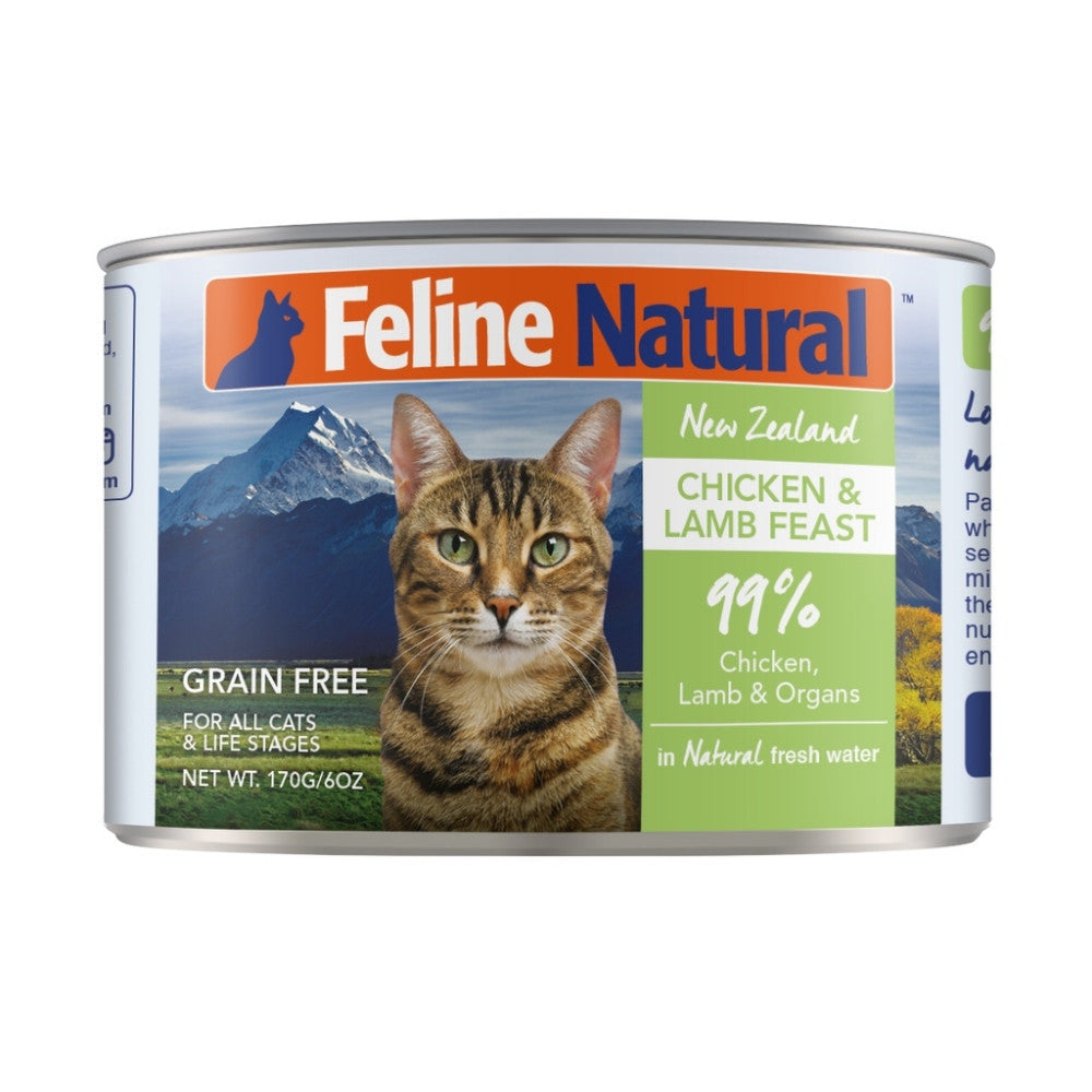 Feline Natural Grain-Free Canned Cat Food - 170g Beef, Chicken, Lamb, Hoki & Venison Variety Pack (12 Cans) | High-Protein Wet Food for Adult Cats | Perfect for Picky Eaters & Weight Management