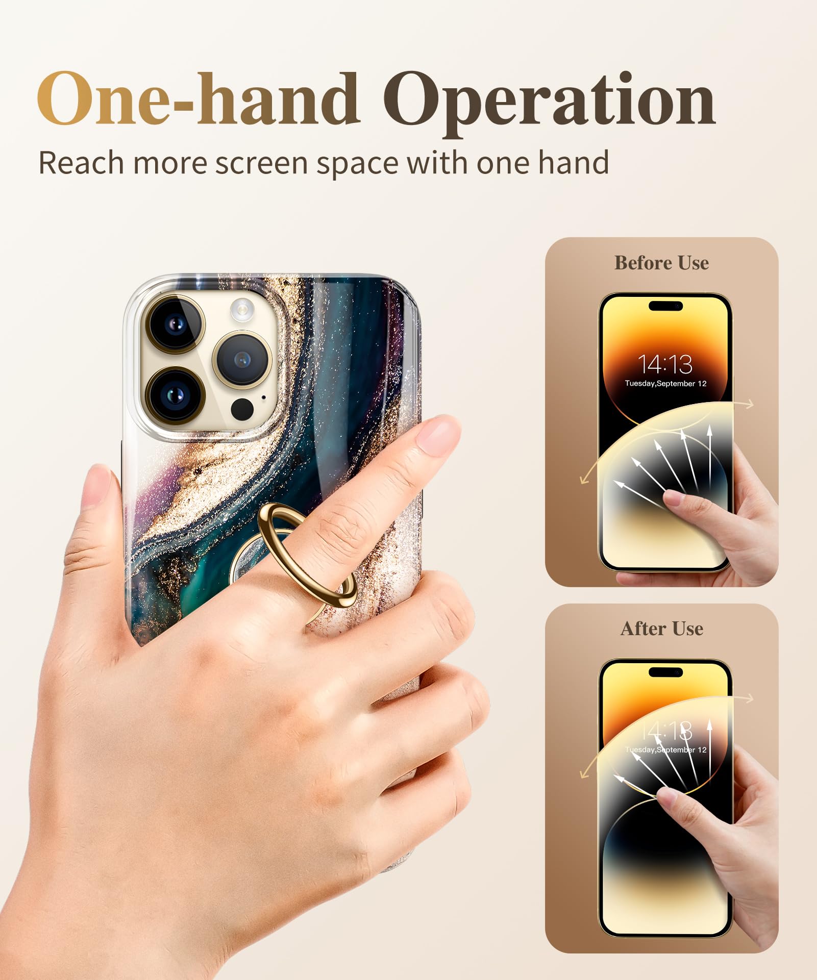 GVIEWIN Marble Phone Ring Holder with Metal Kickstand - Magnetic Car Mount Compatible for iPhone 16 Pro Max/15 Plus/14/13/12 & Galaxy S25/S24 Ultra - Drift Sand Brown Phone Grip for Secure One-Hand Use While Driving, Watching Videos & Taking Selfies