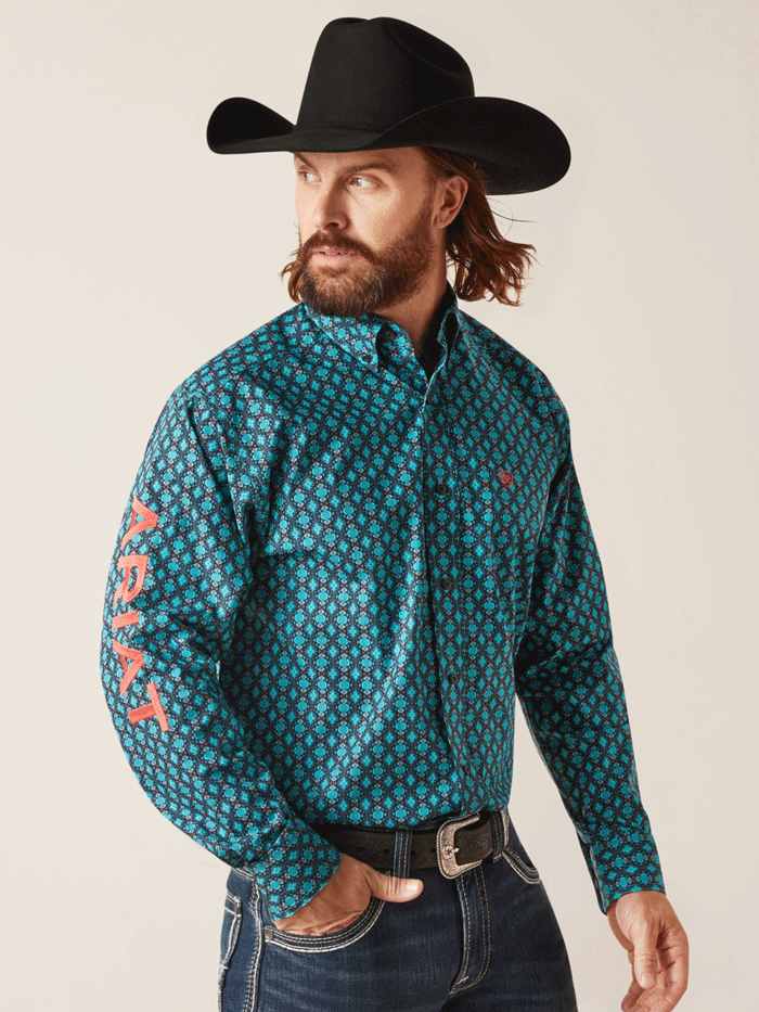 Ariat Men's Team Case Classic Fit Shirt - Black & Teal Western Shirt for Cowboy, Rodeo & Casual Wear