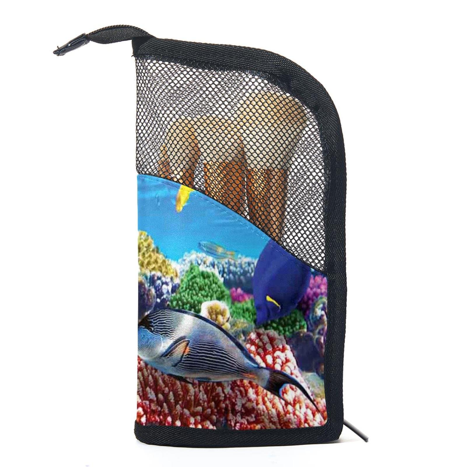 12-Piece Makeup Brush Organizer Bag with Tropical Coral Fish Design - Portable Waterproof Cosmetic Brush Holder Case for Travel, Home & Professional Makeup Artist Use