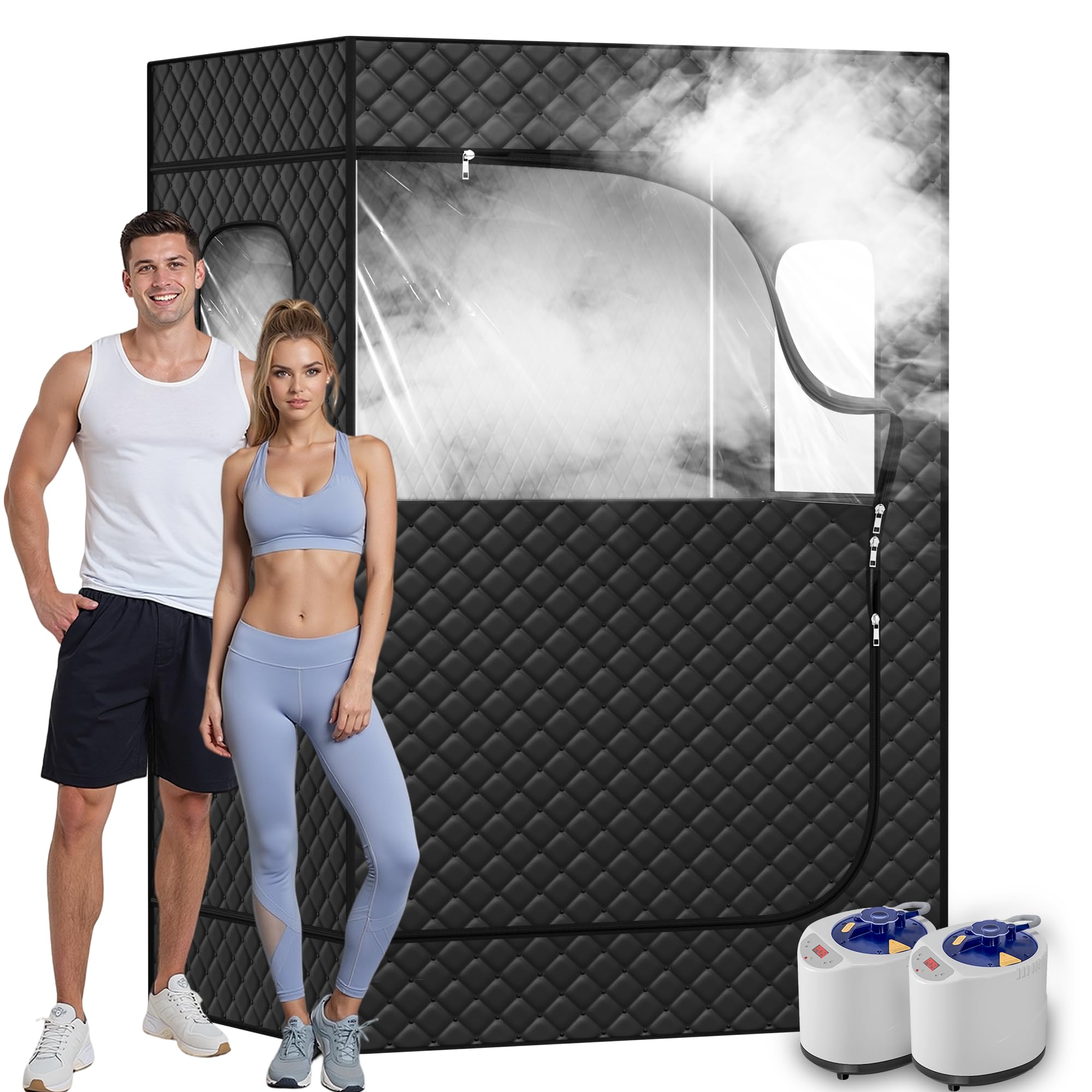 2 Person Portable Steam Sauna for Home Spa - Large Black Sauna Tent with Remote Control, 9 Heat Levels & 2 Foldable Chairs - Perfect for Relaxation, Detox & Muscle Recovery at Home