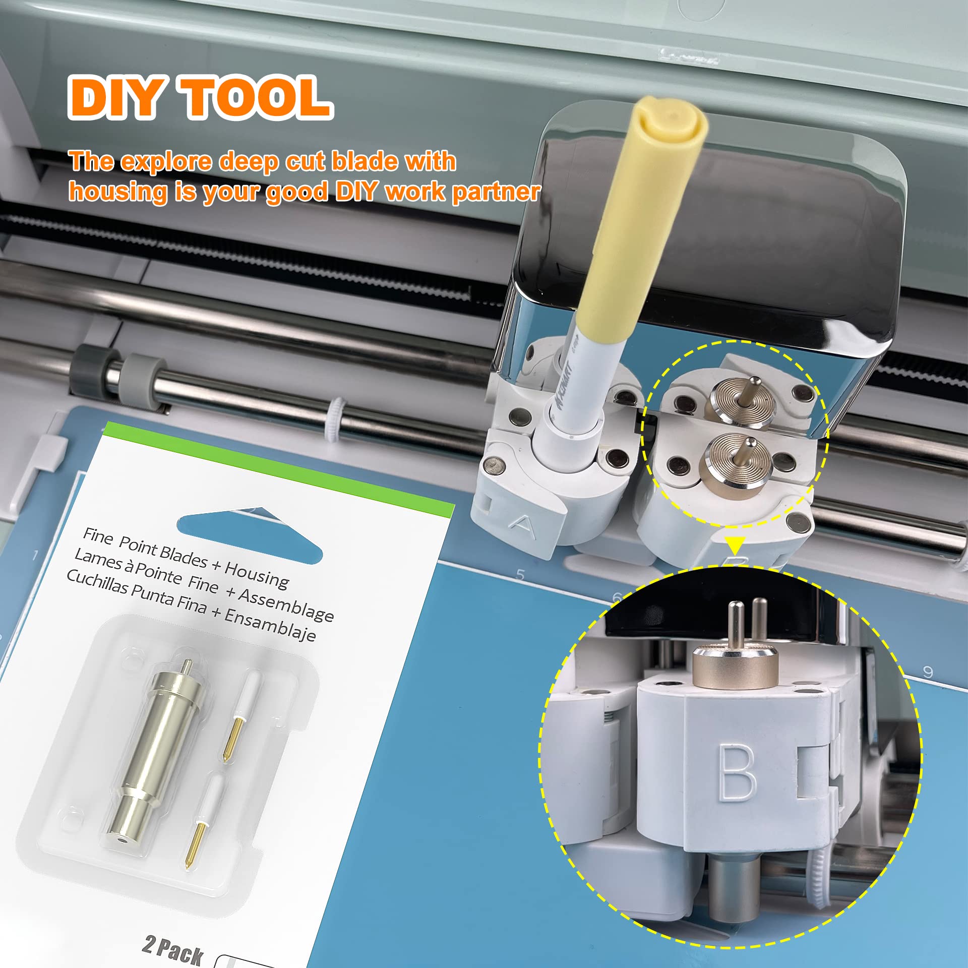Premium Fine Point Cut Housing & Replacement Blade Compatible with Cricut Explore Air 2/3 & Maker/Maker 3 - Gold Blade Set for Cutting Thin to Medium Materials - Perfect for DIY Crafts, Vinyl Decals, Paper Projects & Scrapbooking