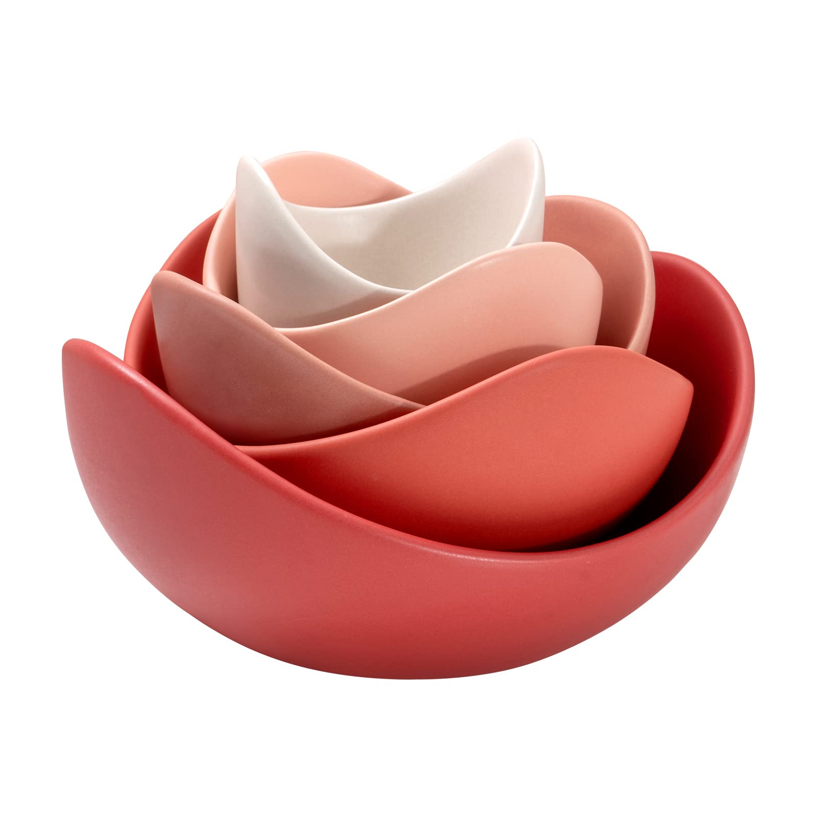 Notakia 5-Pack Porcelain Salad Bowls - Lotus Shaped Pasta & Rice Bowls, Dishwasher & Microwave Safe Ceramic Serving Bowls with Unique Angled Design for Home Kitchen (Orange) - Perfect for Salads, Pasta, Rice & Party Serving
