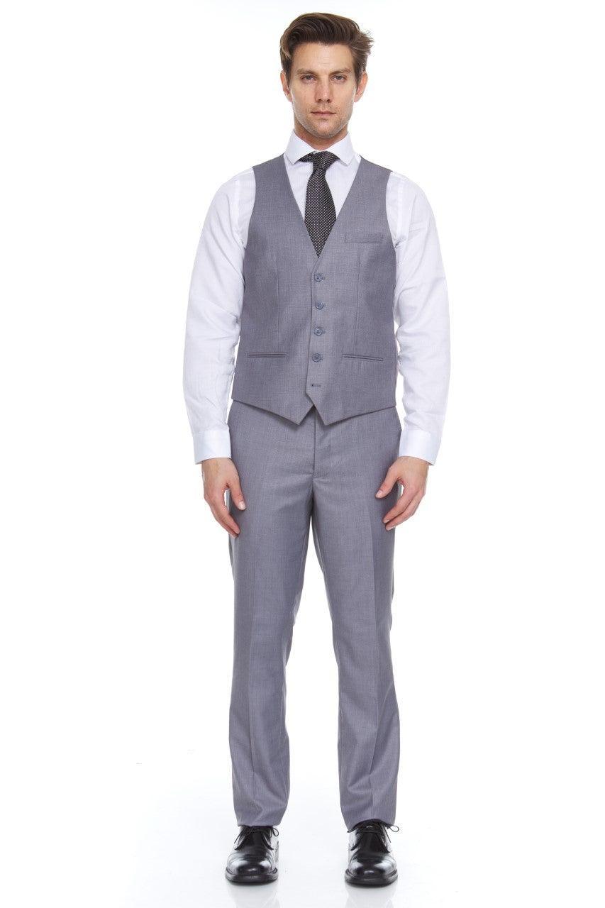 Ferera Collection Men's 3 Piece Modern Fit Suit - Light Gray | Business Formal Attire for Weddings, Office & Special Occasions