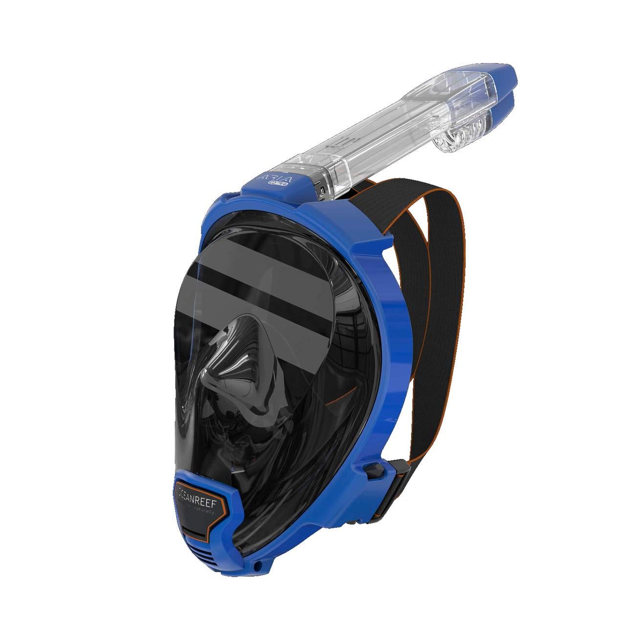 Ocean Reef Aria QR+ Full Face Snorkeling Mask with Camera Mount & Snorkie Talkie Communication System - Blue, Size S/M - Perfect for Underwater Photography & Family Snorkeling Adventures
