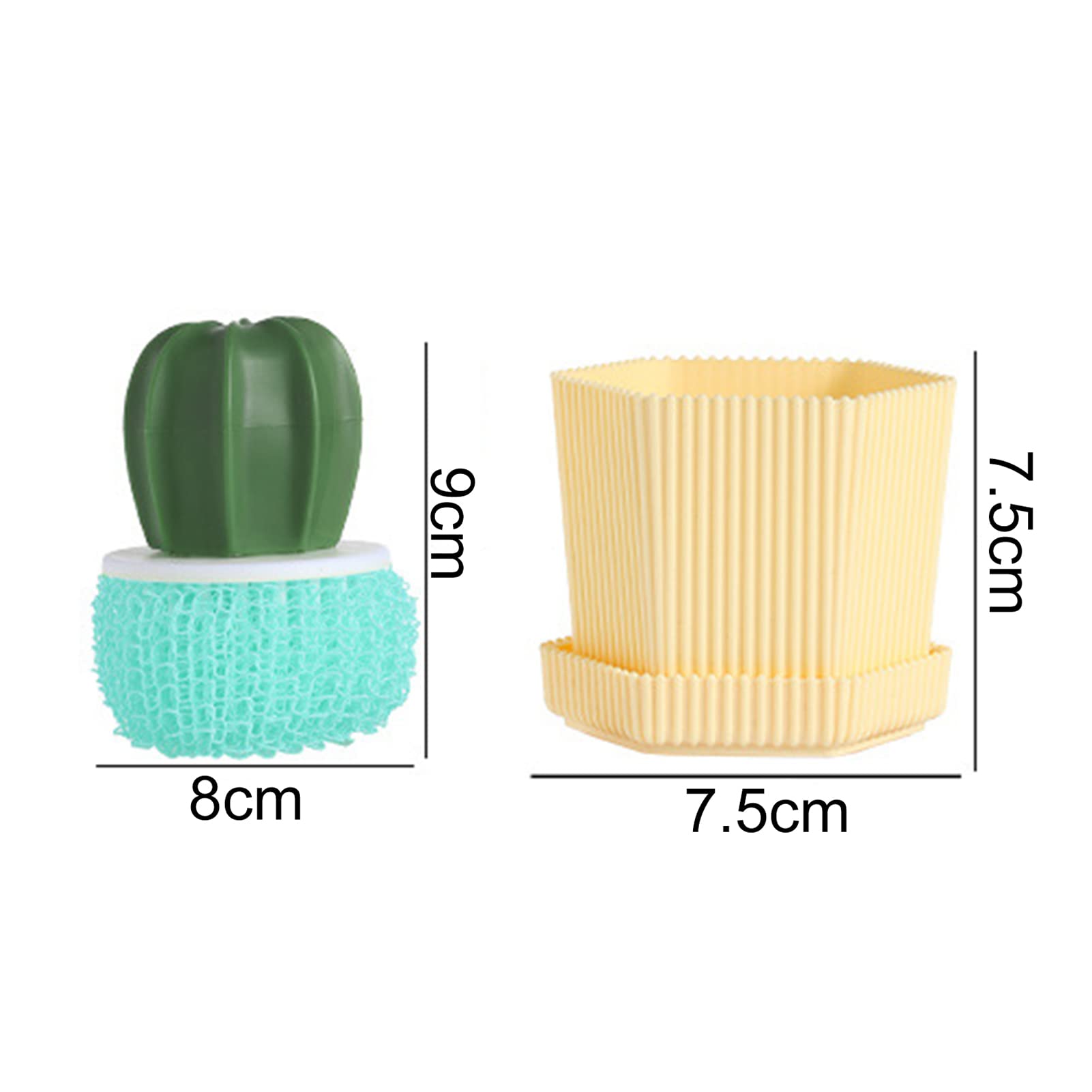 Cactus-Shaped Cleaning Brush for Pots & Pans - Durable Wire Ball Scrubber with Sponge Holder - Yellow Kitchen Sink Dishwashing Brush for Easy Cleaning | Perfect for Non-Stick Cookware & Stainless Steel Sinks
