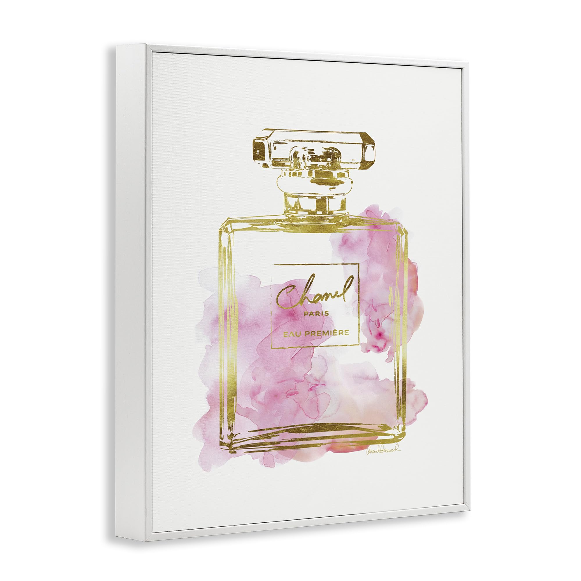 Stupell Industries Glam Perfume Bottle Gold Pink Framed Giclee Art Print by Amanda Greenwood - Elegant Home Decor for Bathroom, Bedroom & Vanity