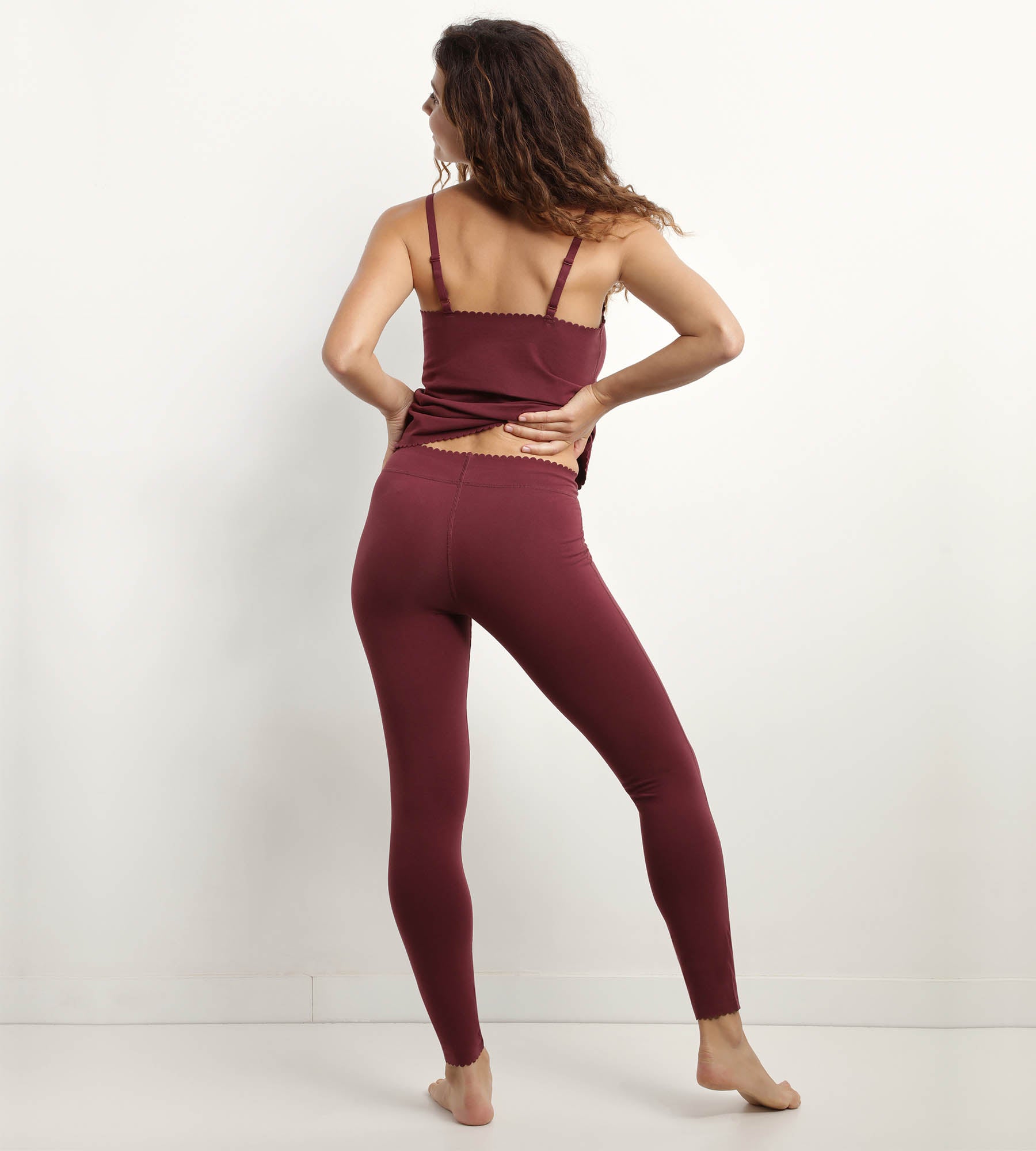 Women's High-Waisted Opaque Cotton Stretch Leggings - Dark Ruby Color, Body Touch Easy Fit - Perfect for Yoga, Workouts & Everyday Wear