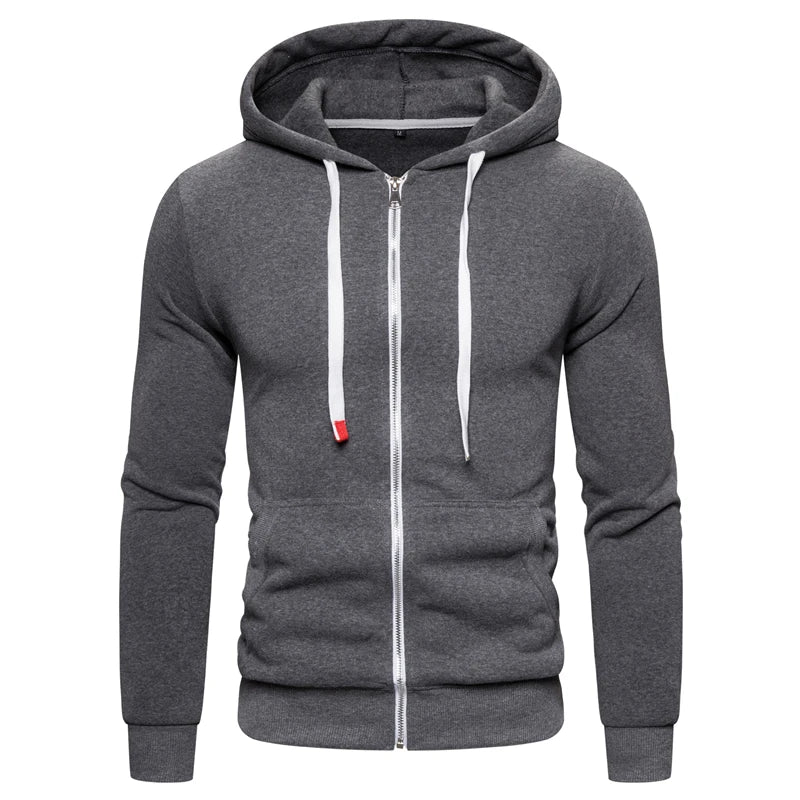 Men's Cotton Fleece Hoodie - Thick Winter Zipper Sweatshirt for Men | Solid Color Athletic Pullover | Perfect for Outdoor Sports & Casual Wear