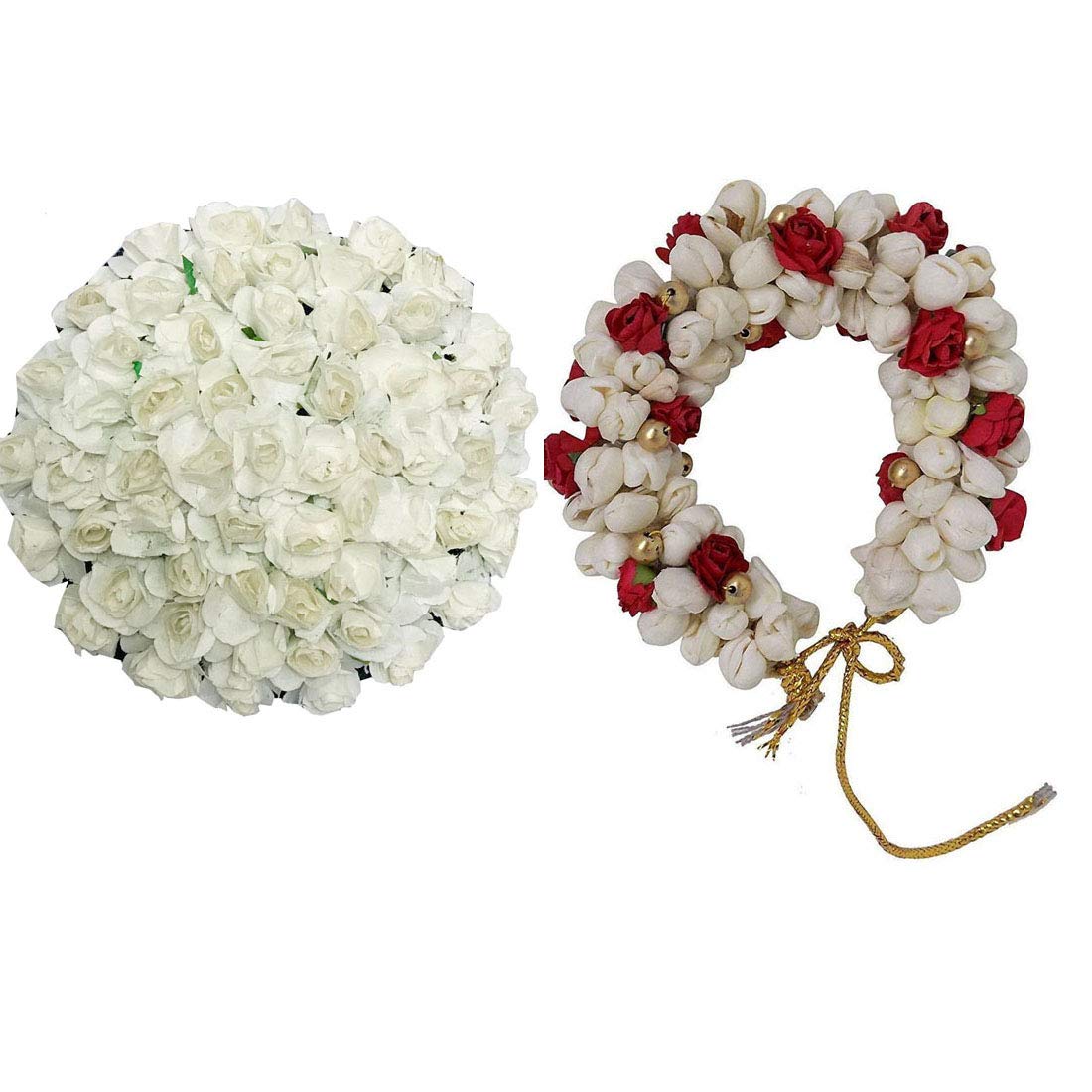 VinshBond Hair Bun Gajra Flower - 2 Pack Artificial Hair Bun for Women | Mogra Gajra Hair Accessories in Multicolor | Perfect for Weddings, Parties & Ethnic Hairstyles