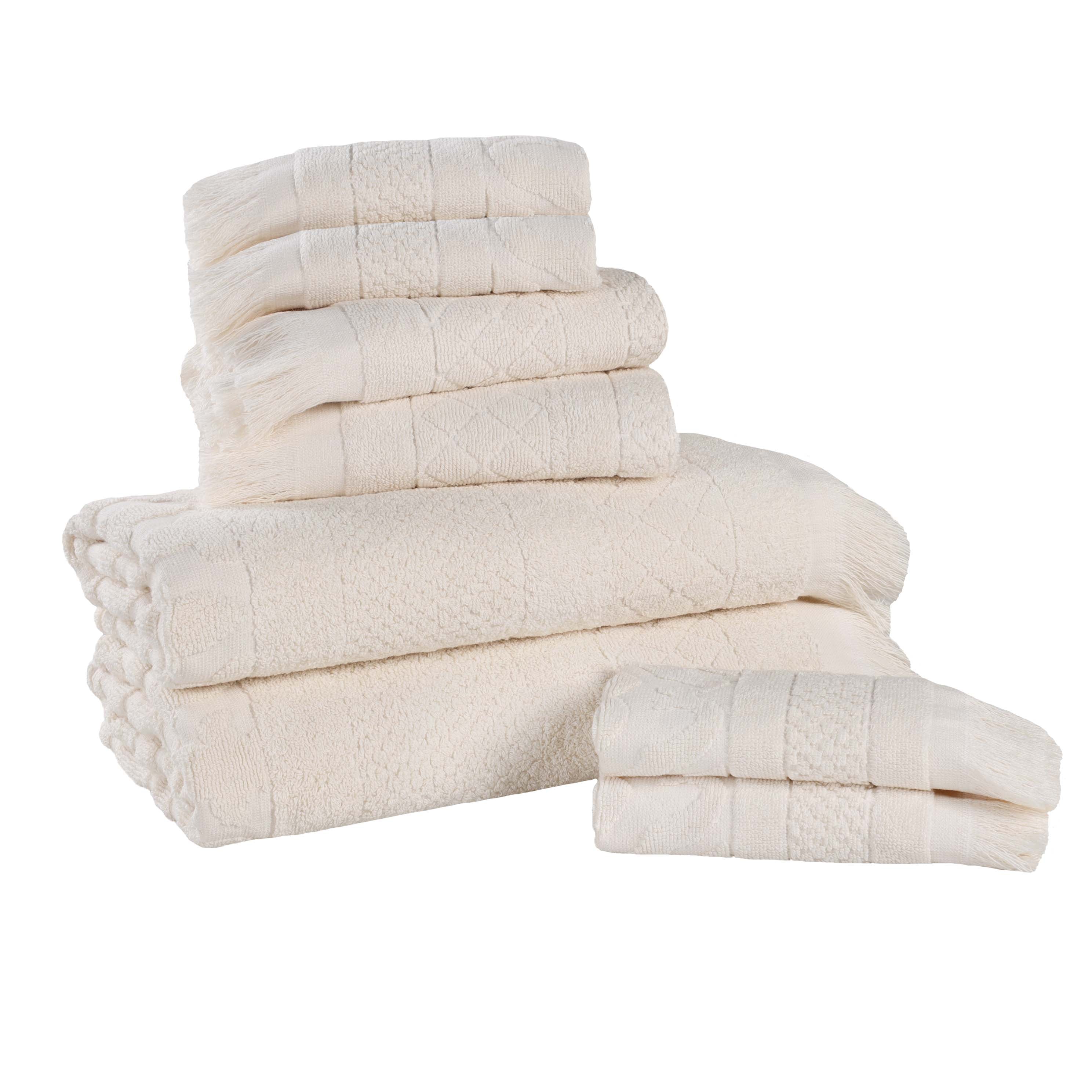 Rolla Cotton Geometric Jacquard Plush Soft Absorbent 8-Piece Bath Towel Set | Luxury Bath & Beach Towels for Spa, Pool & Home Use