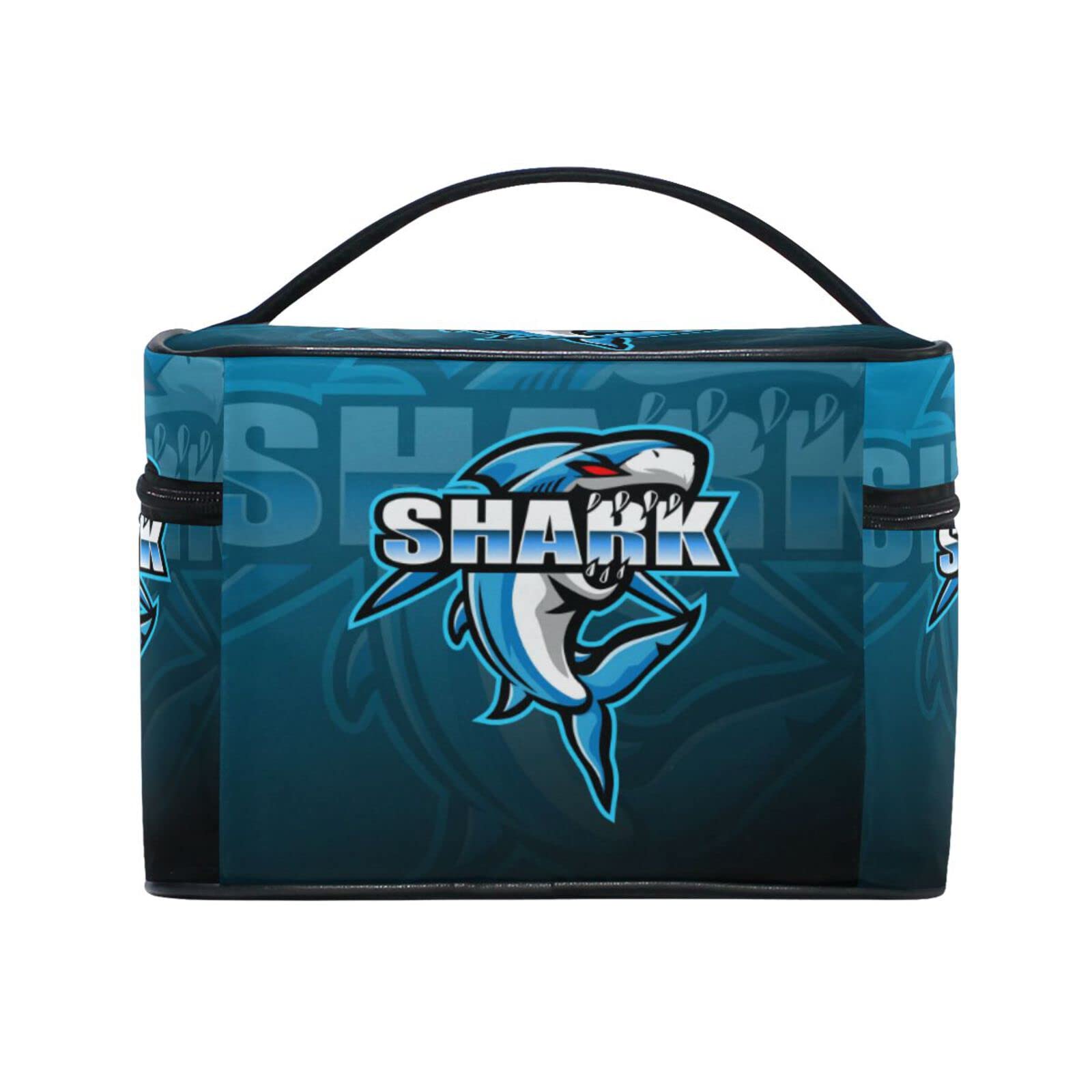 Shark Blue Animal Mascot Makeup Bag - Waterproof Cosmetic Organizer Pouch with Zipper for Women & Girls - Perfect for Travel, Gym, and Daily Beauty Essentials Storage