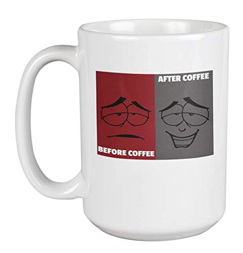 Funny Before & After Coffee Mug with Sad & Happy Face - 15oz Ceramic Tea Cup for Office, Home & Gifts - Perfect for Morning Coffee Lovers & Humor Enthusiasts