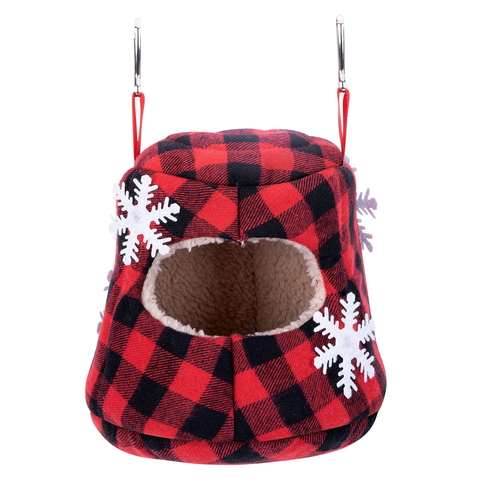 Cozy Christmas Snowflakes & Plaid Print Pet Bed - Warm Hammock House for Parrots, Birds & Hamsters | Perfect for Winter & Holiday Pet Comfort